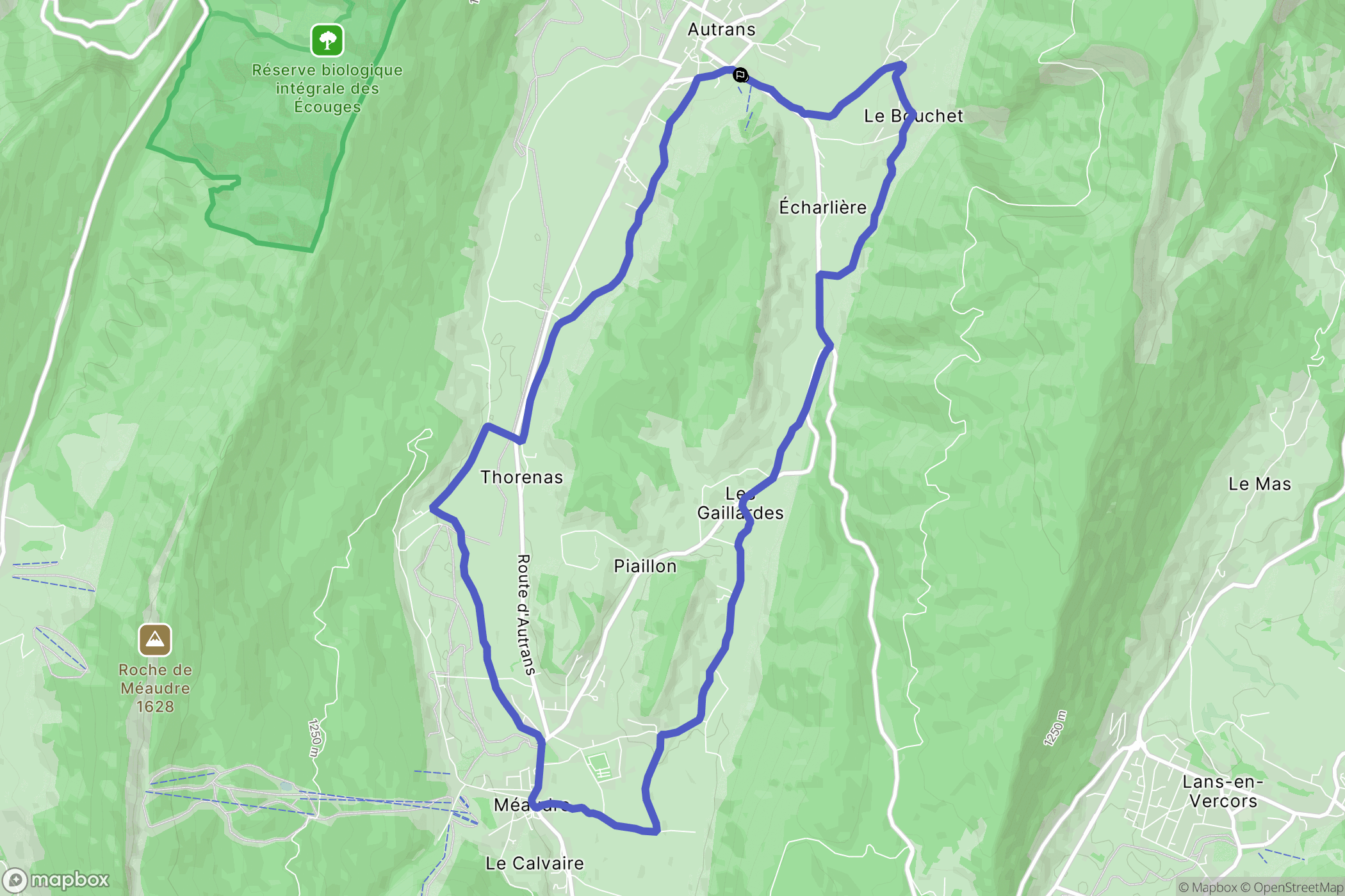 Autrans-Méaudre en Vercors : carte du parcours de randonnée - France