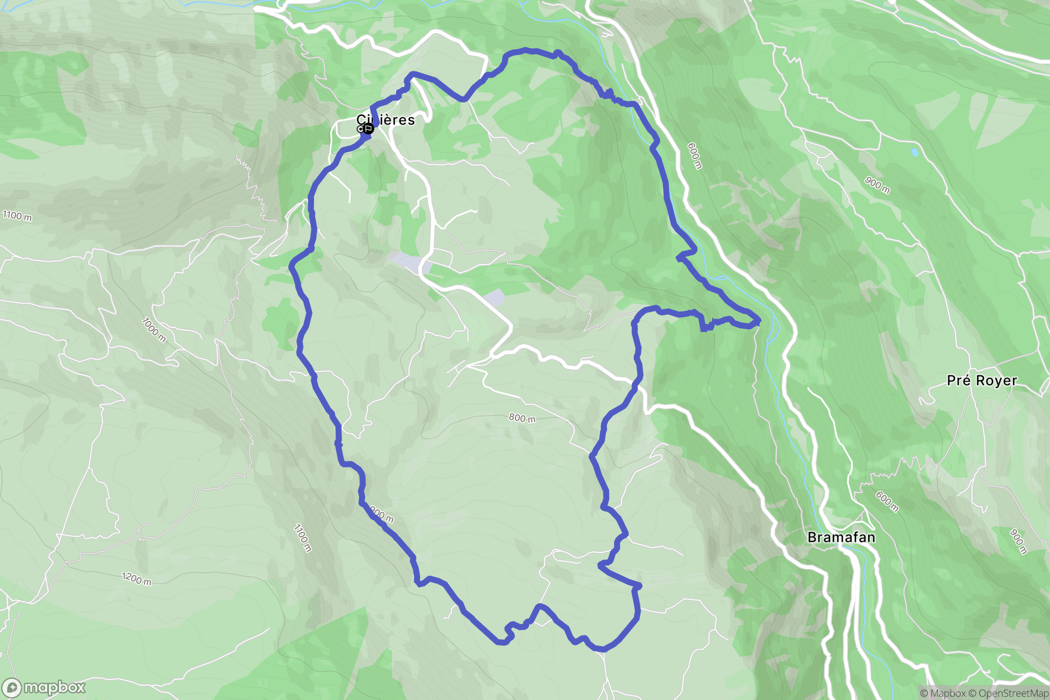 Cipières : carte du parcours de randonnée - France