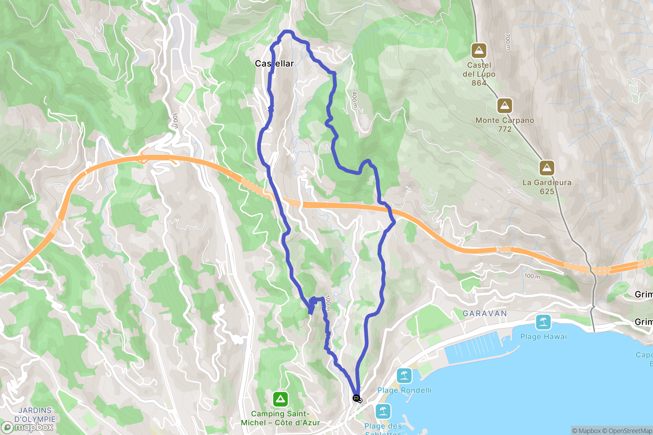 Menton : carte du parcours de randonnée - France