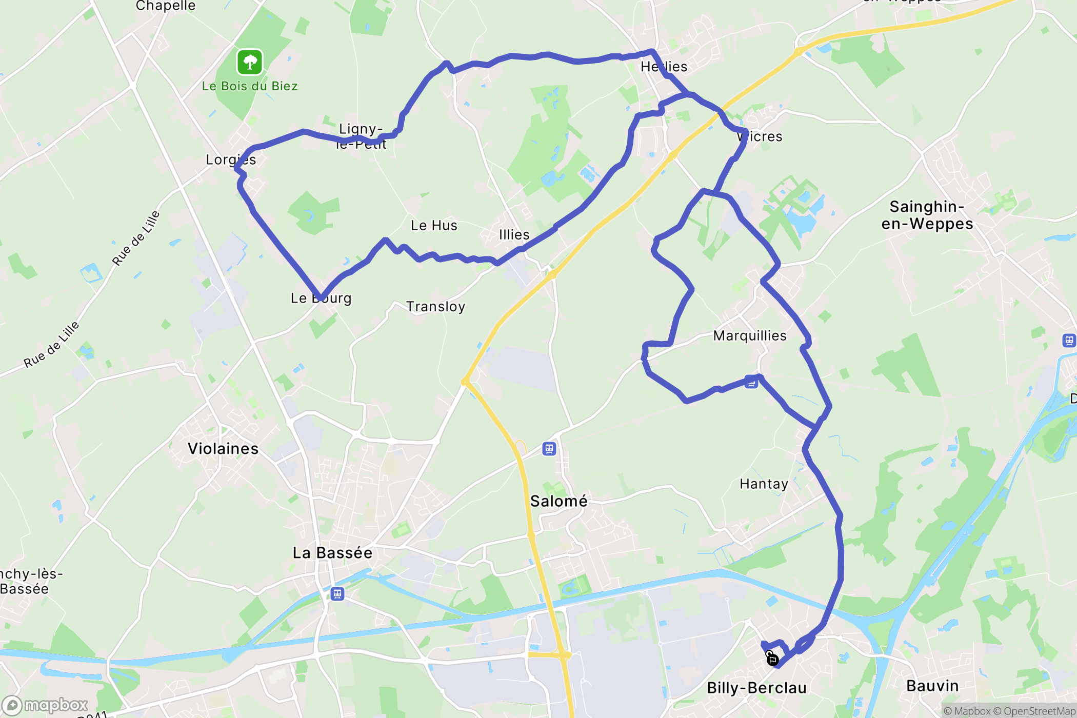 Billy-Berclau : carte du parcours de randonnée - France