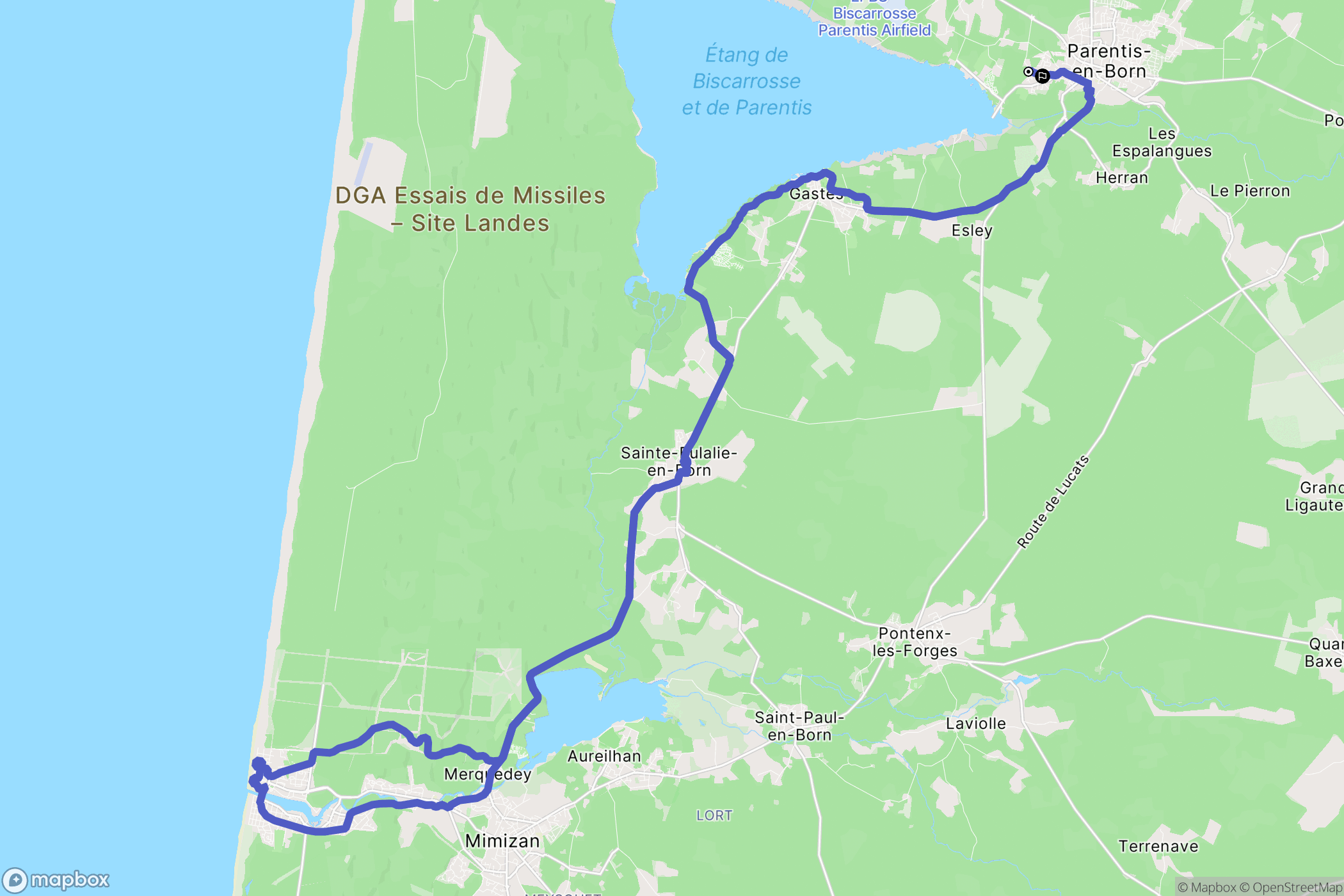 Parentis-en-Born : carte du parcours de randonnée - France