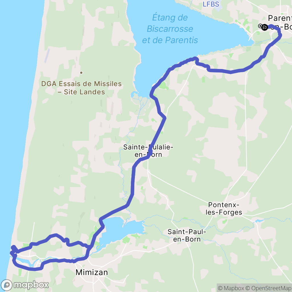 Parentis-en-Born : carte du parcours de randonnée - France