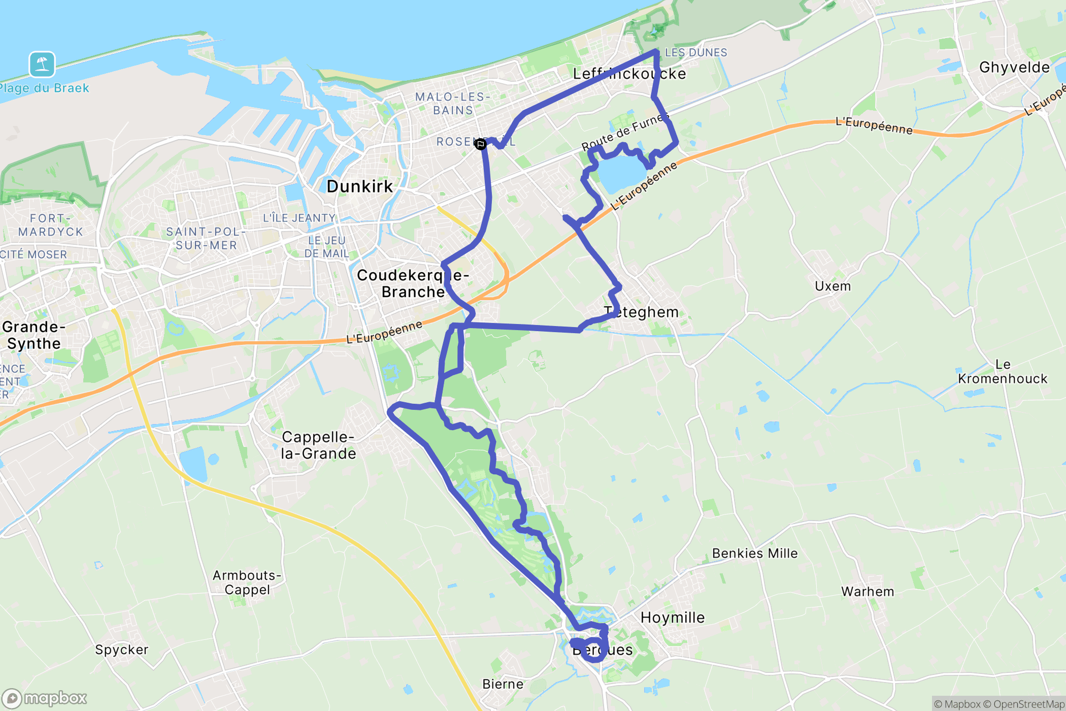 Dunkerque : carte du parcours de randonnée - France