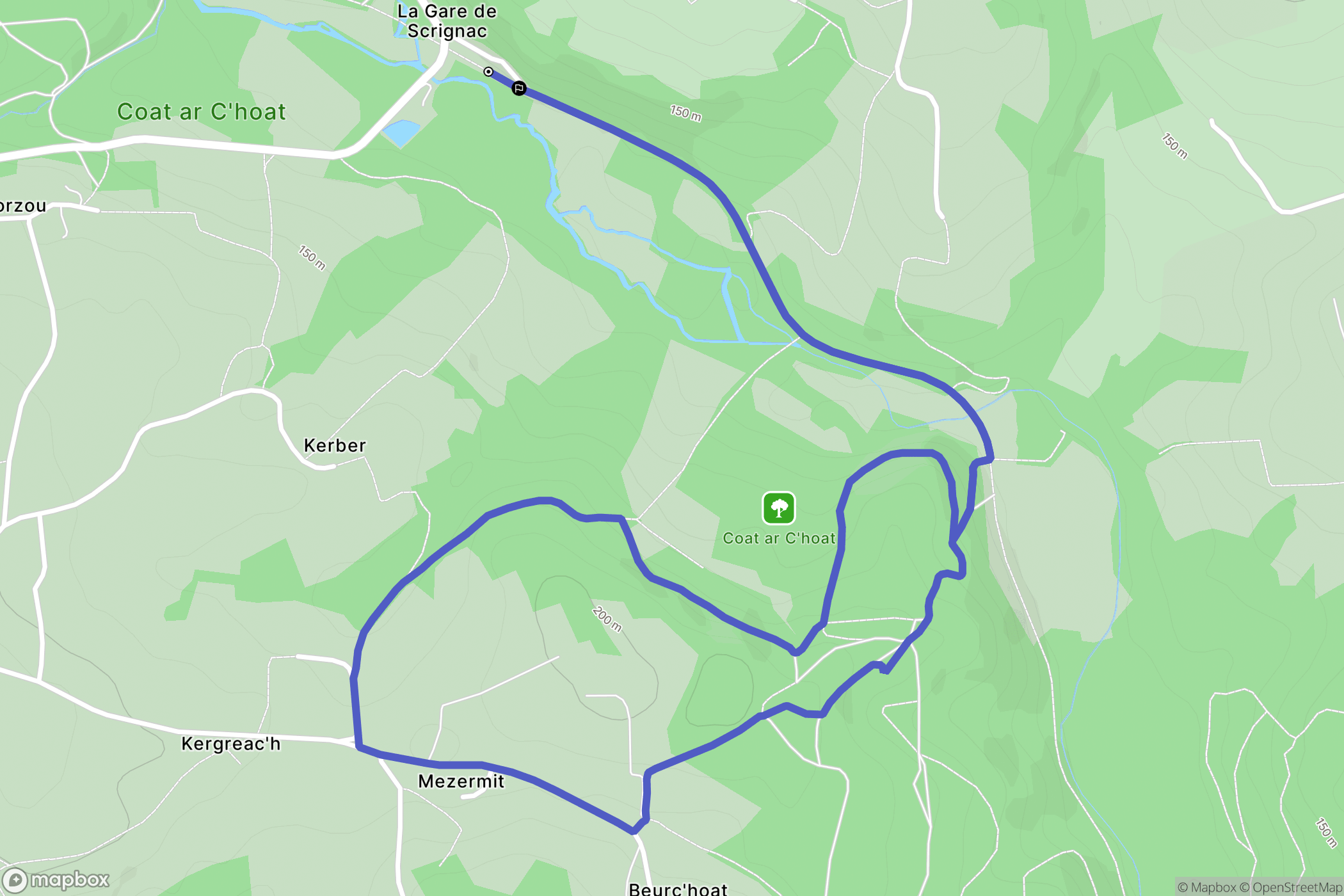 Scrignac : carte du parcours de randonnée - France