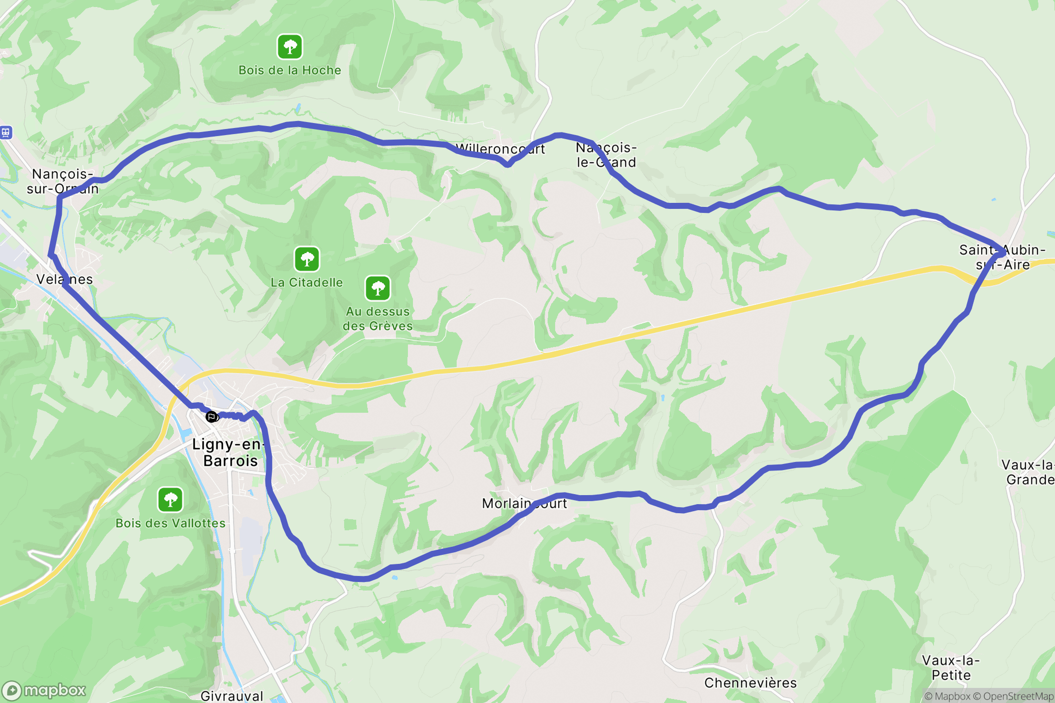 Ligny-en-Barrois : carte du parcours de randonnée - France