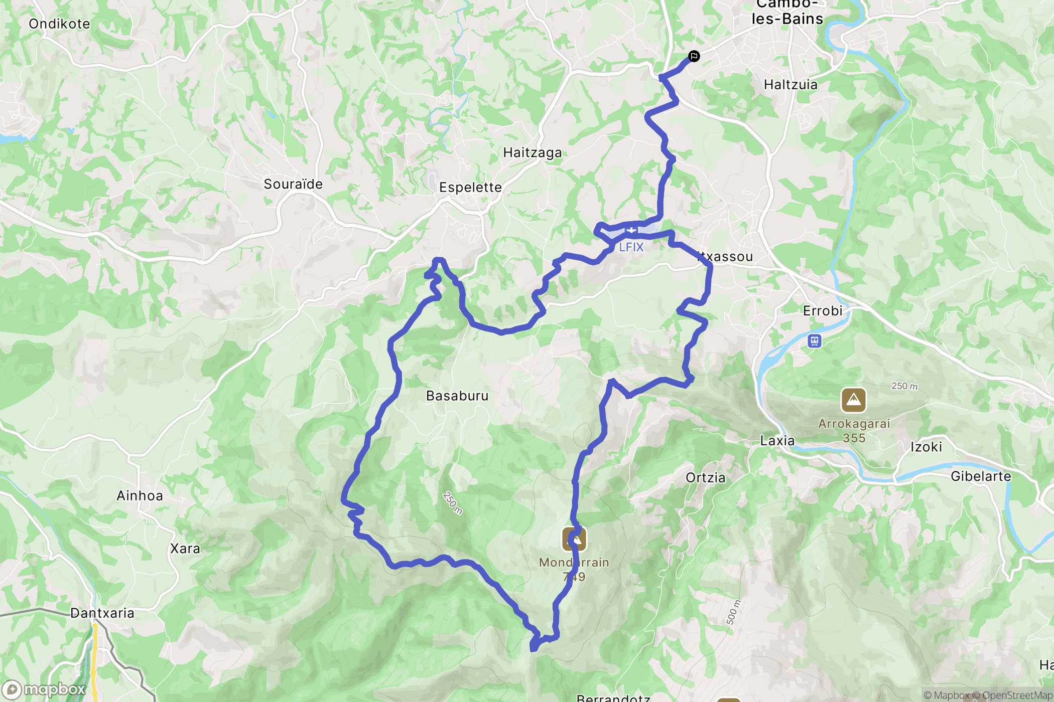 Cambo-les-Bains : carte du parcours de randonnée - France
