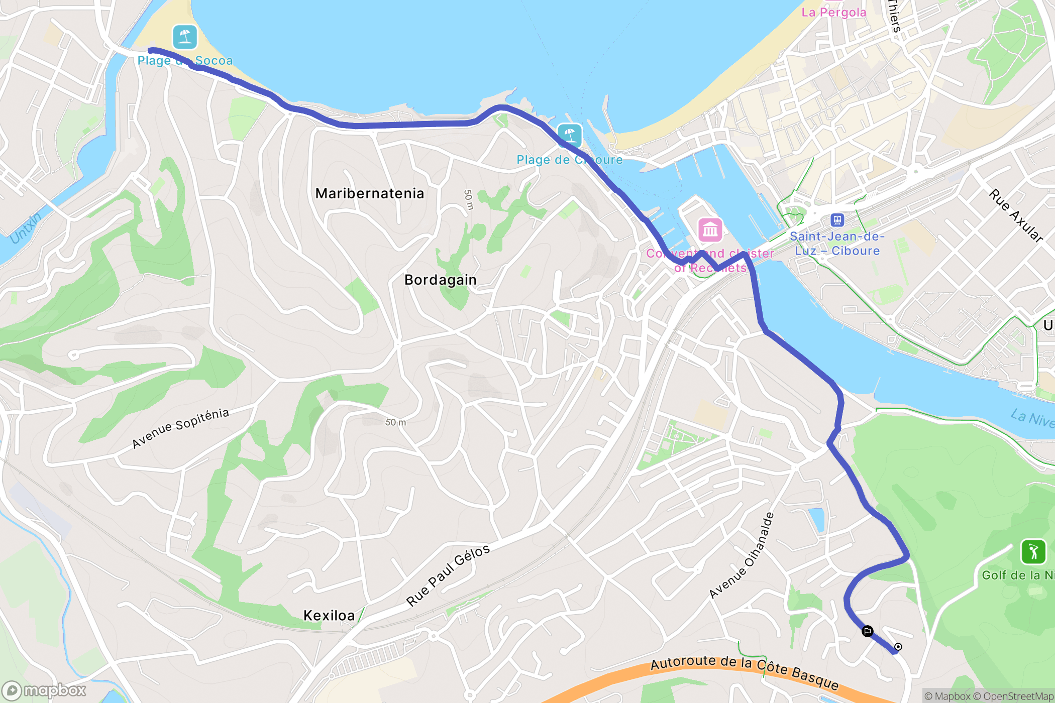Ciboure : carte du parcours de randonnée - France