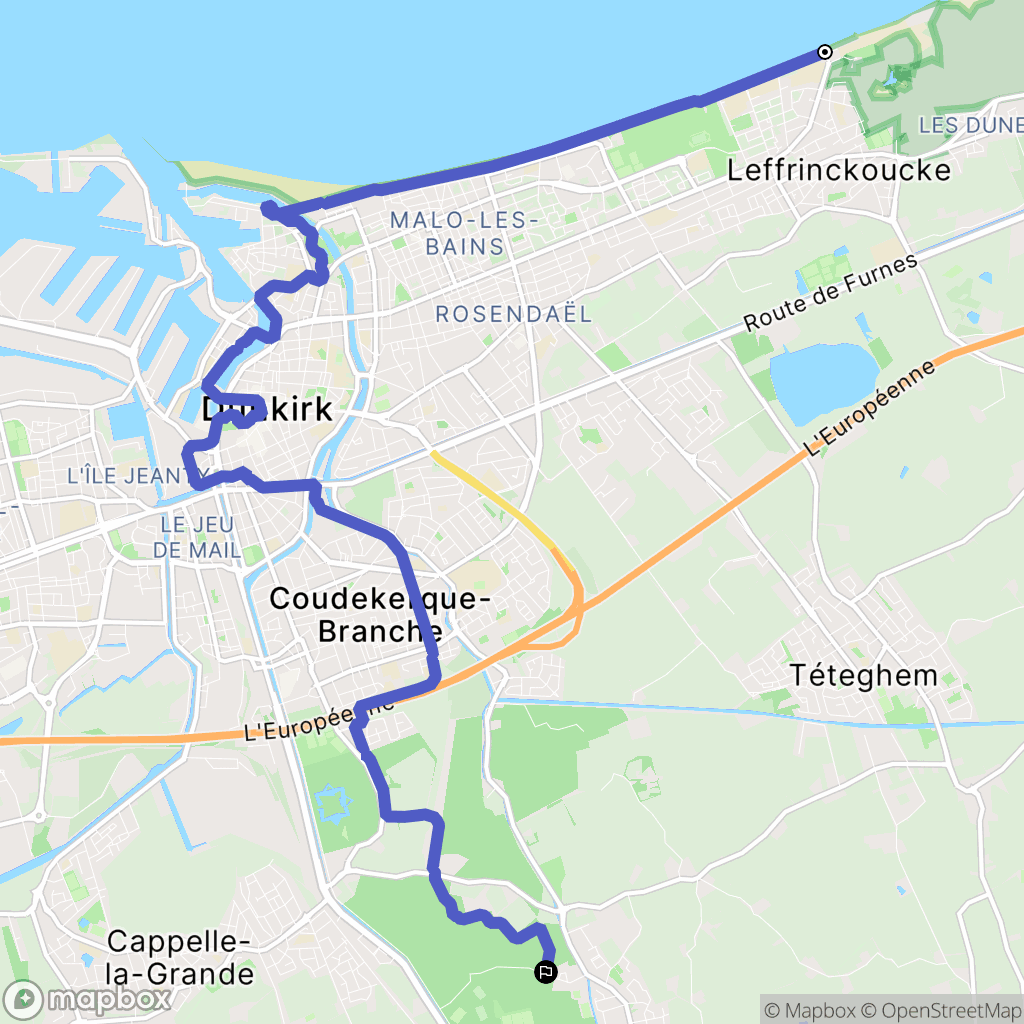 Leffrinckoucke : carte du parcours de randonnée - France