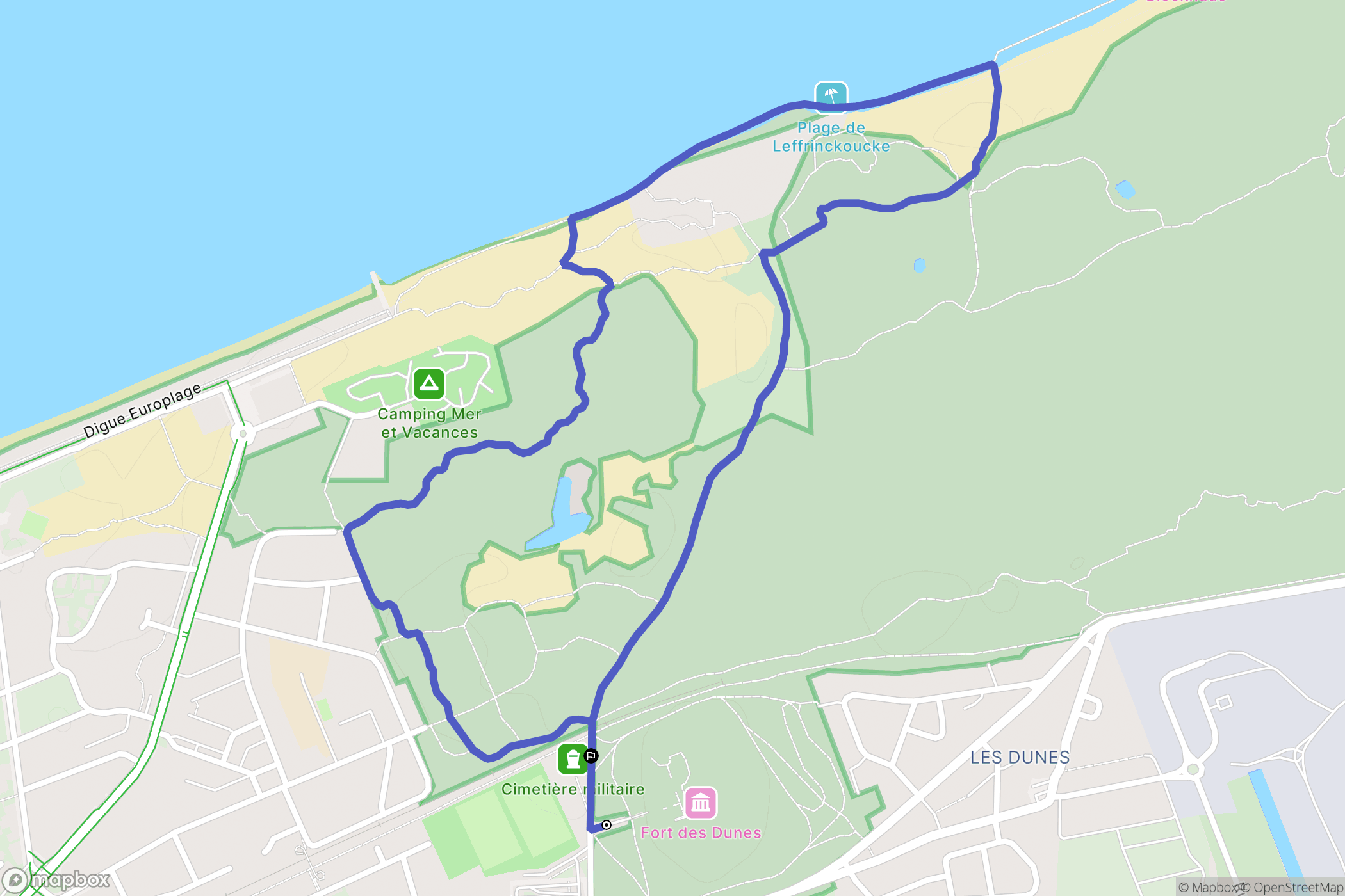 Leffrinckoucke : carte du parcours de randonnée - France