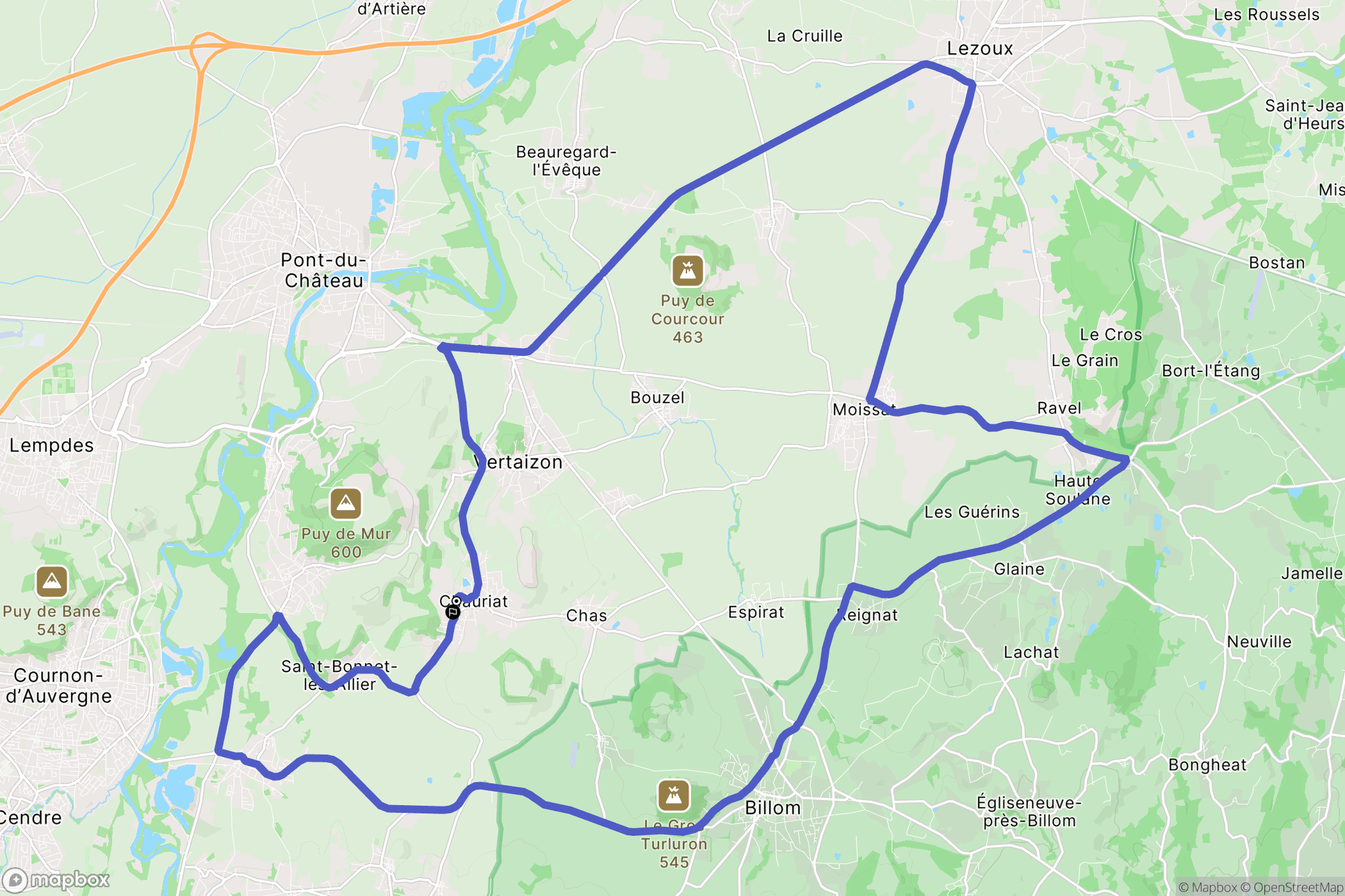 Chauriat : carte du parcours de randonnée - France