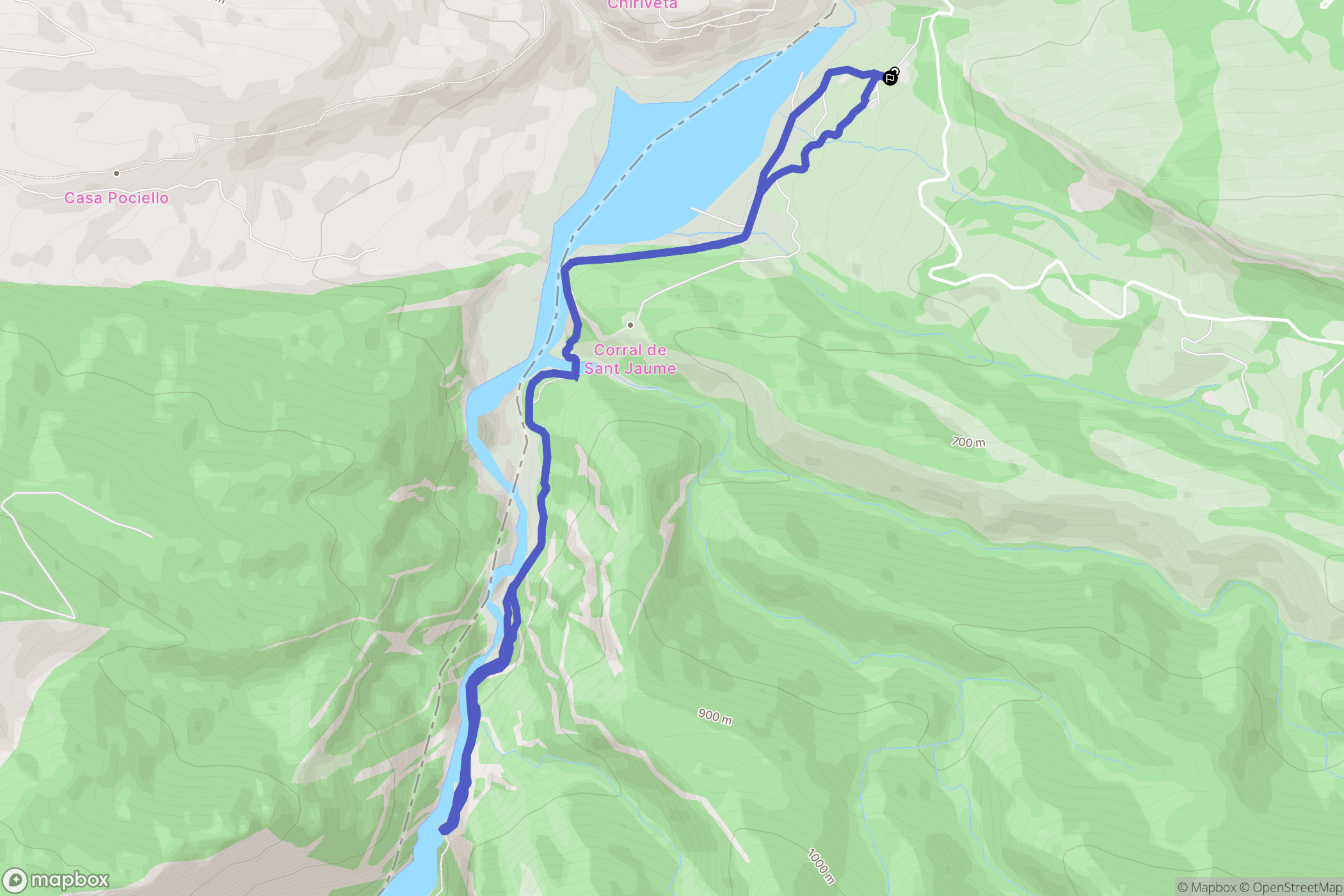 La Clua : carte du parcours de randonnée - Spain
