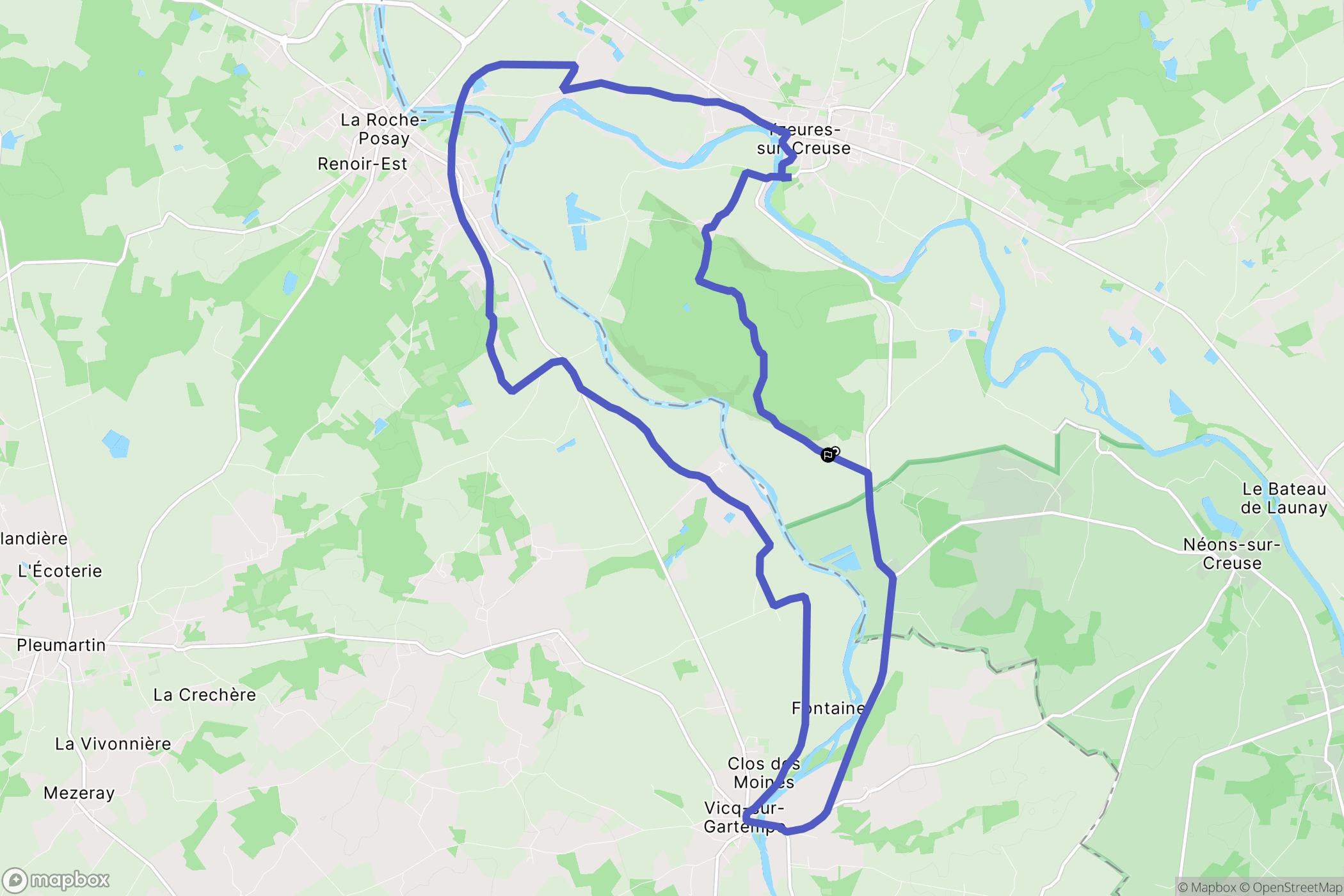 Yzeures-sur-Creuse : carte du parcours de randonnée - France