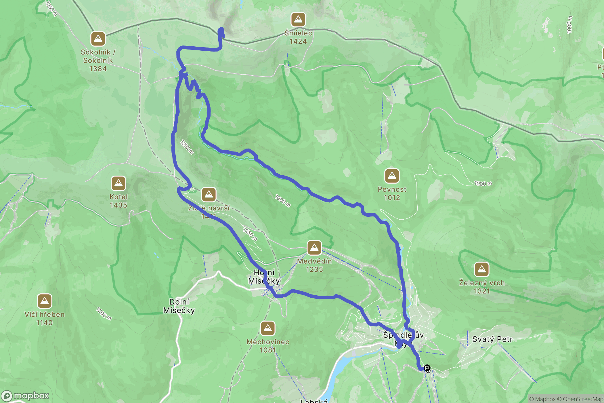 Špindlerův Mlýn: mapa trasy - Czechia