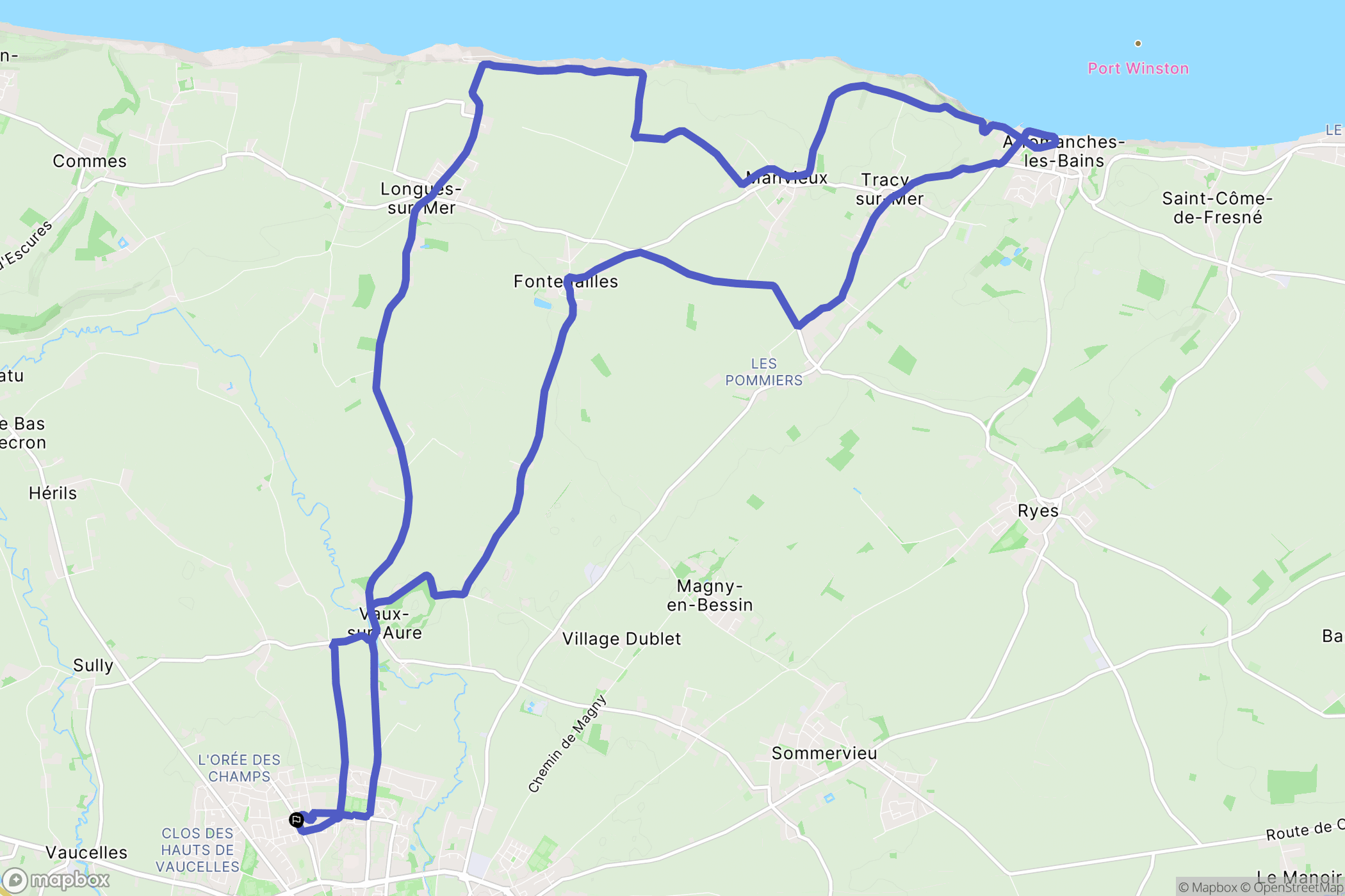 Bayeux : carte du parcours de randonnée - France