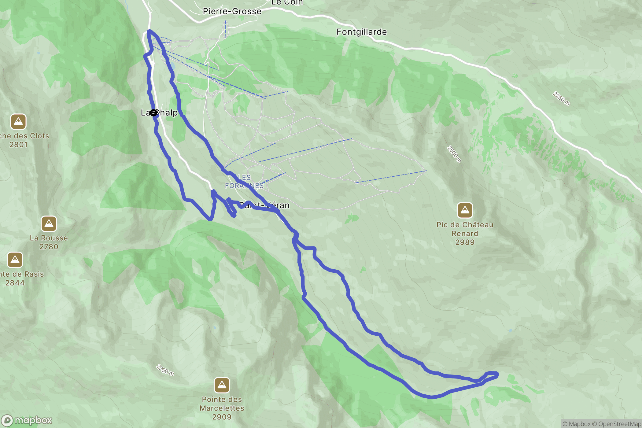 Saint-Véran : carte du parcours de randonnée - France