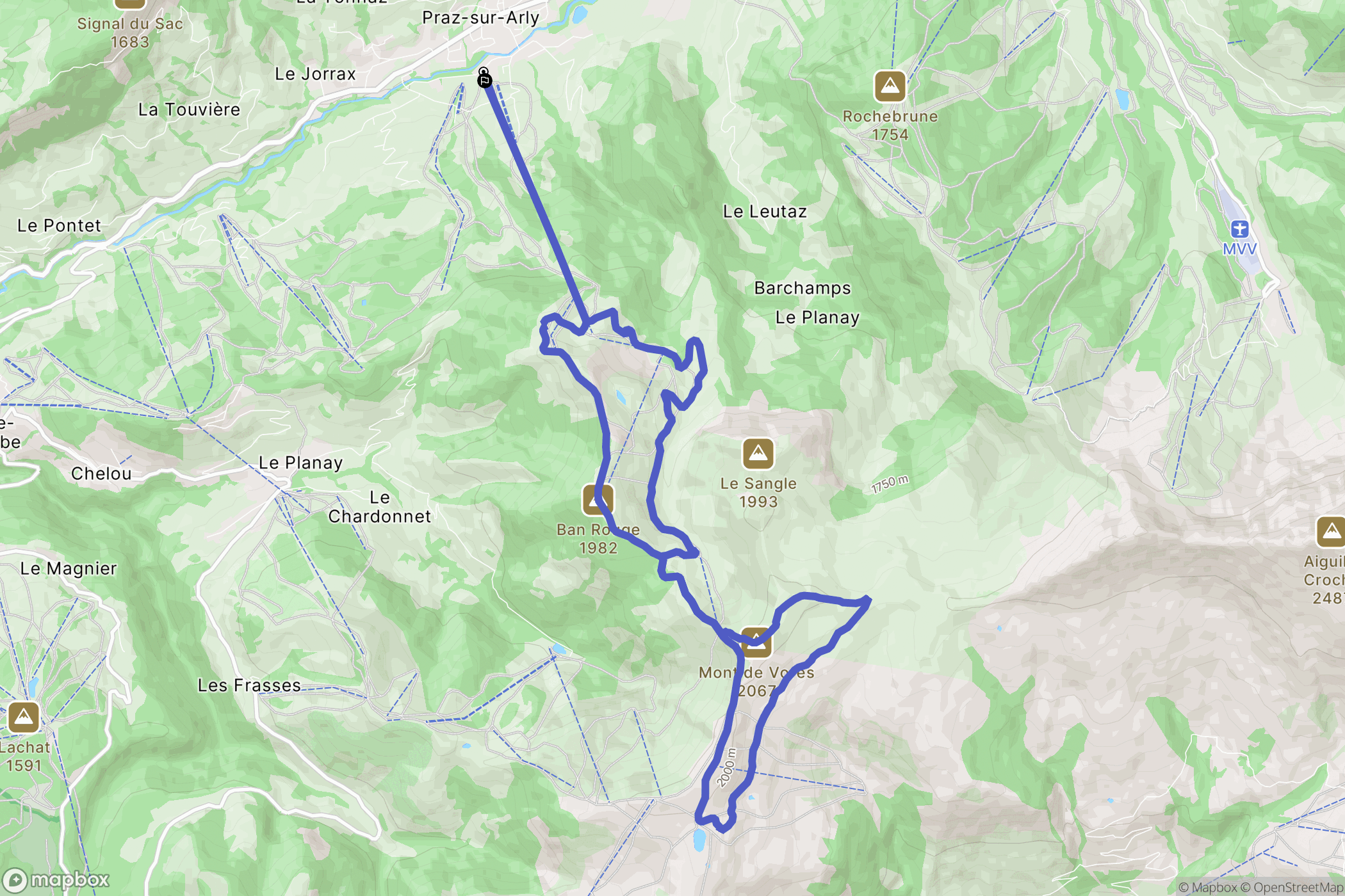Praz-sur-Arly : carte du parcours de randonnée - France