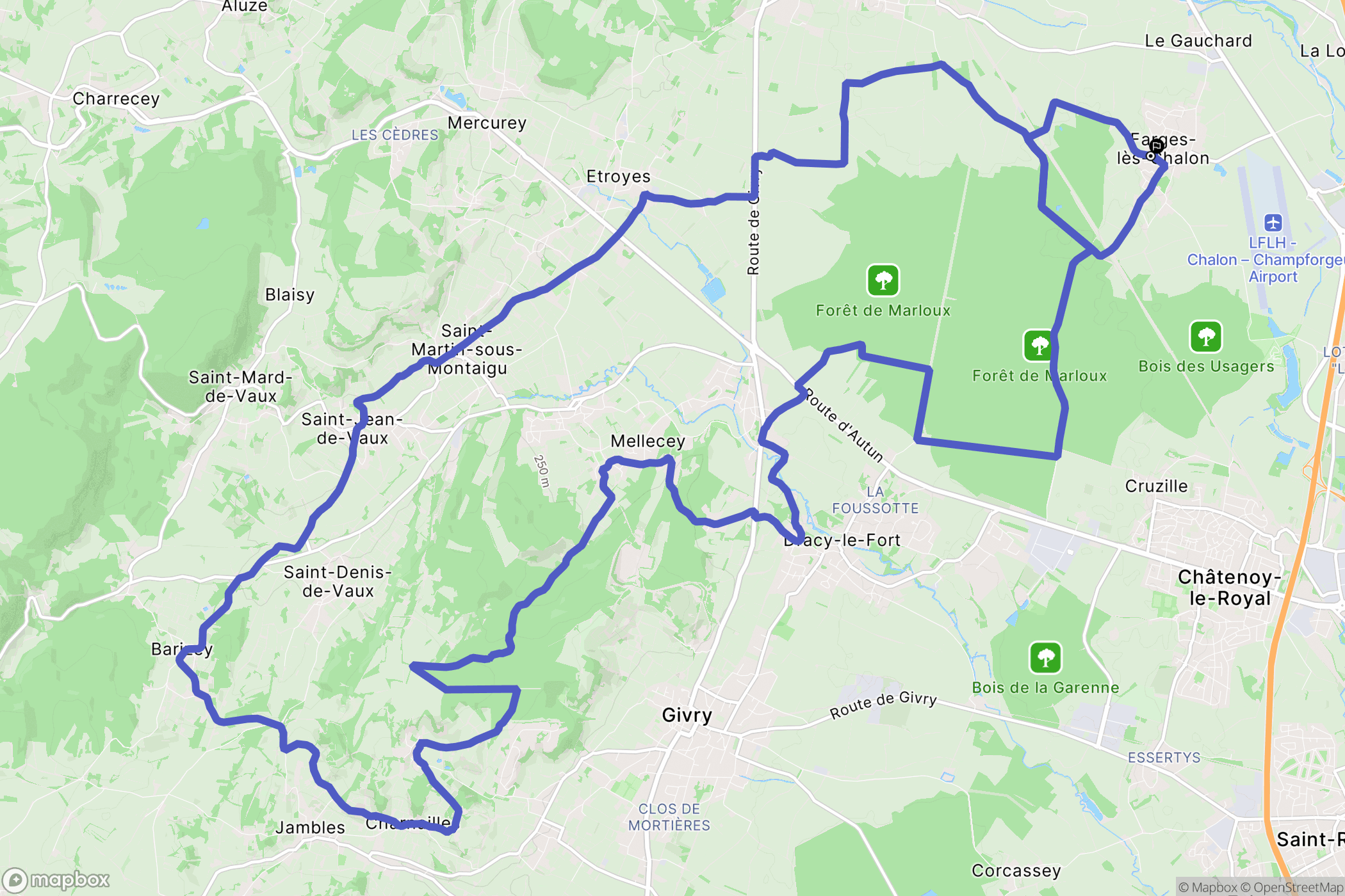 Farges-lès-Chalon : carte du parcours de randonnée - France