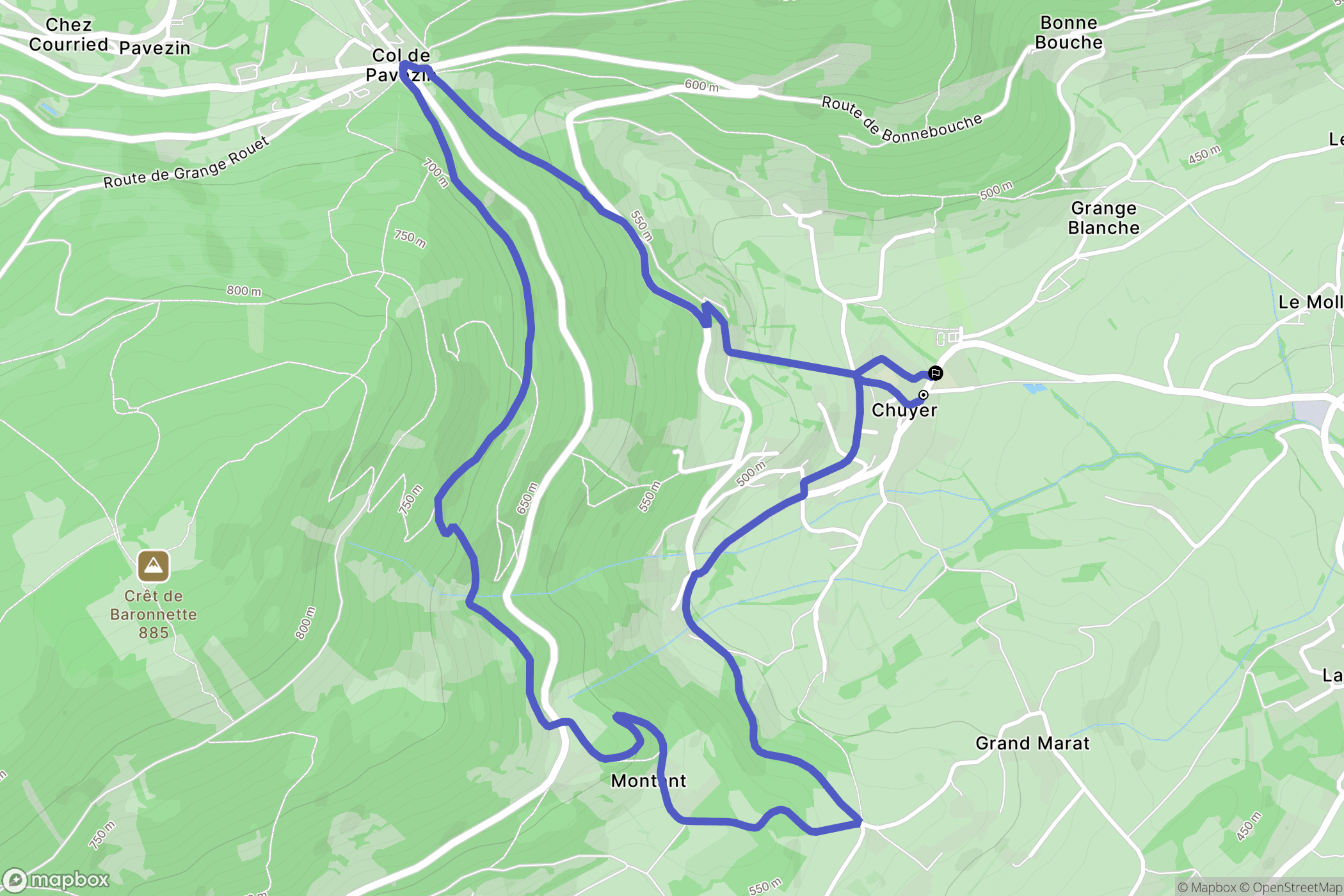 Chuyer : carte du parcours de randonnée - France