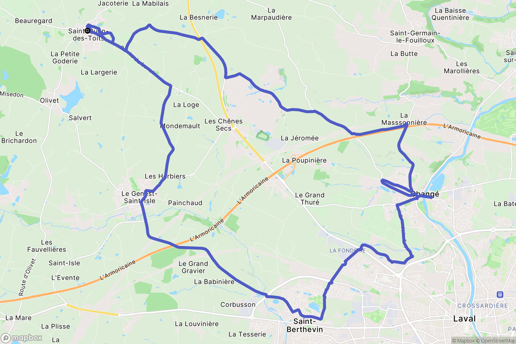 Saint-Ouën-des-Toits : carte du parcours de randonnée - France
