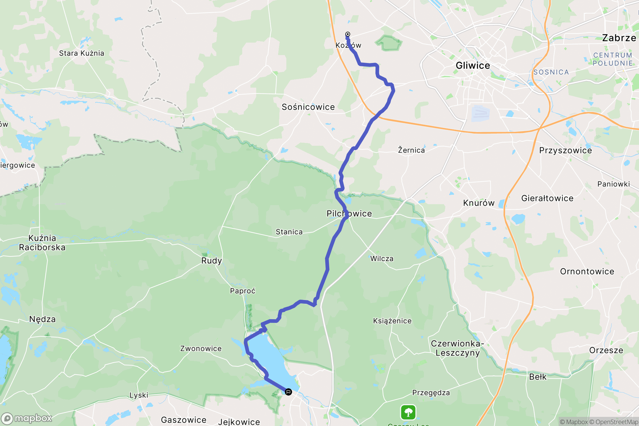 Kozłów: mapa trasy - Poland