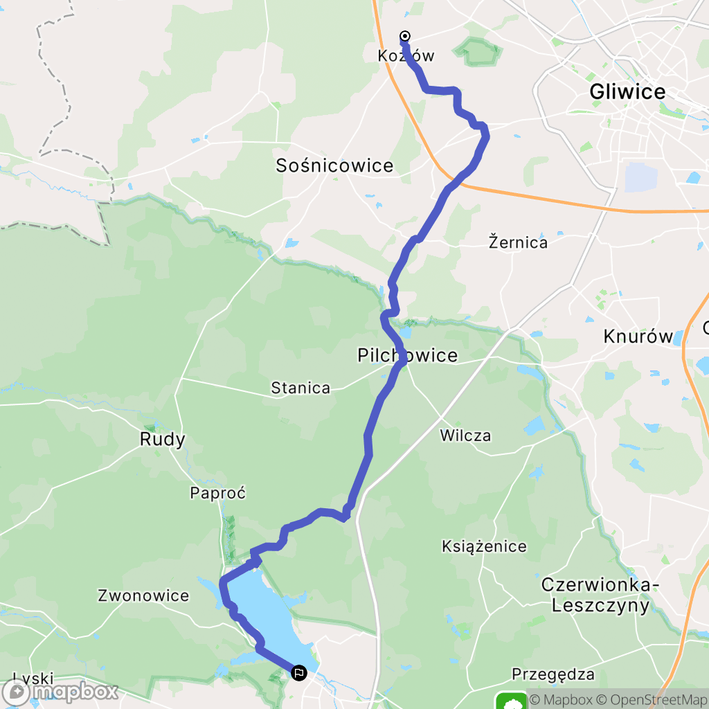 Kozłów: mapa trasy - Poland