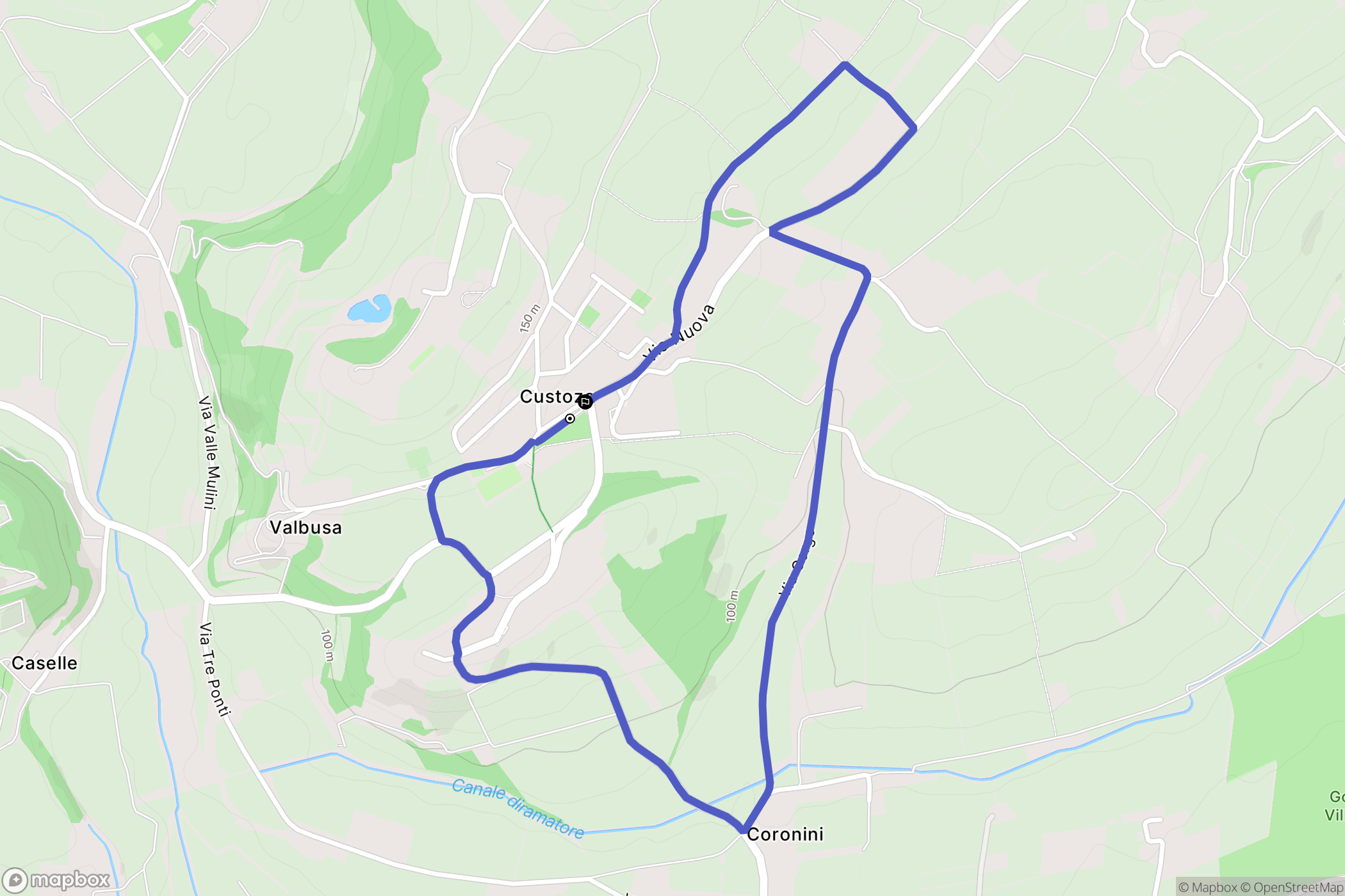 Custoza : carte du parcours de randonnée - Italy