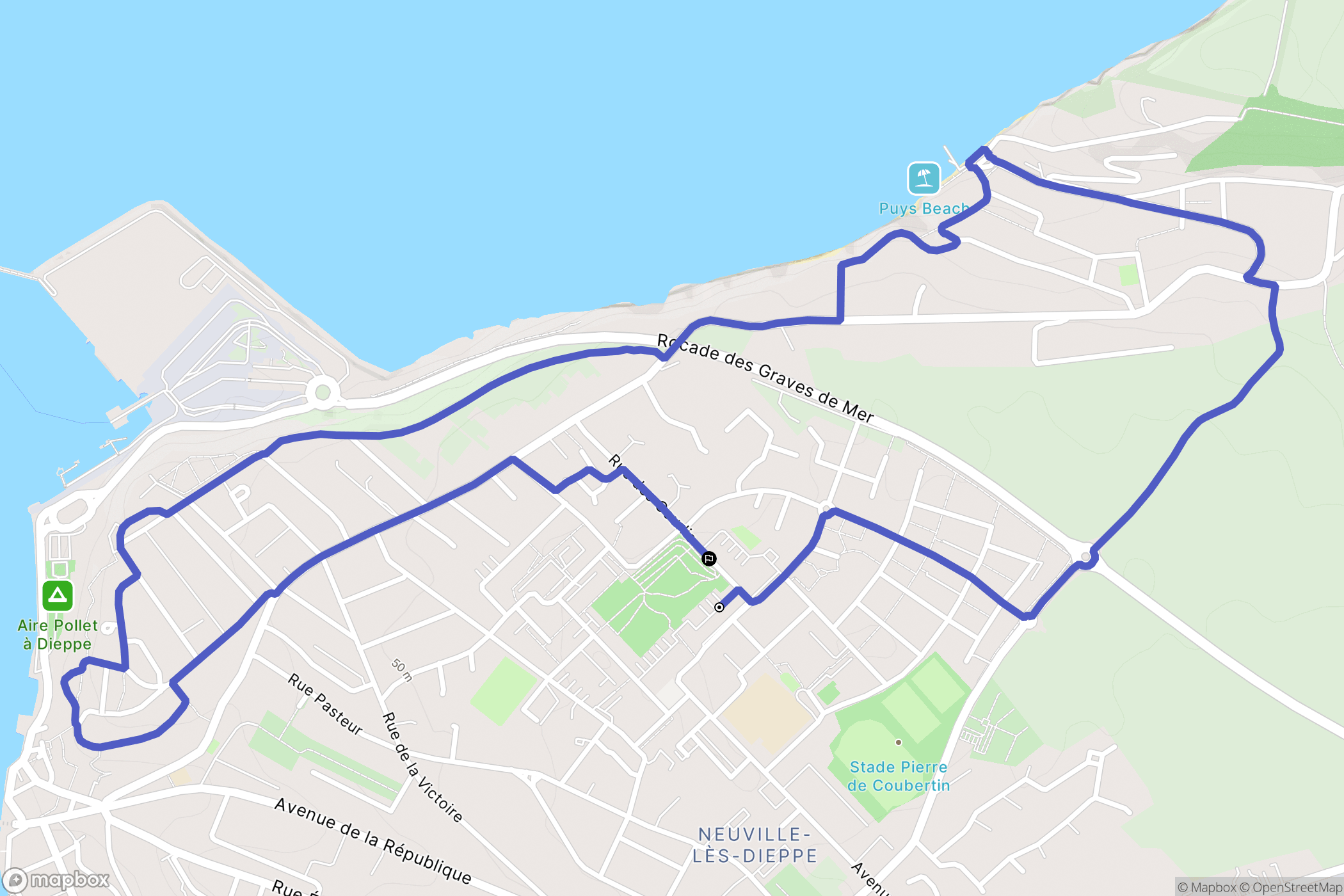 Dieppe : carte du parcours de randonnée - France