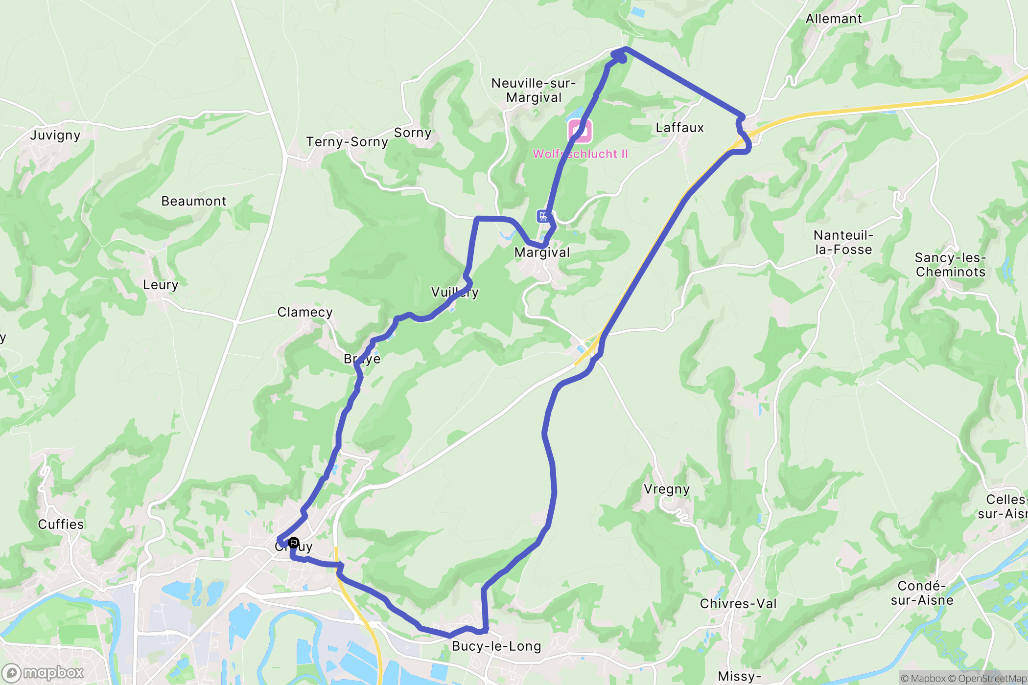 Crouy : carte du parcours de randonnée - France