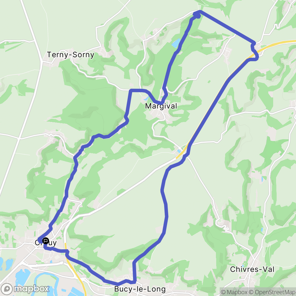 Crouy : carte du parcours de randonnée - France