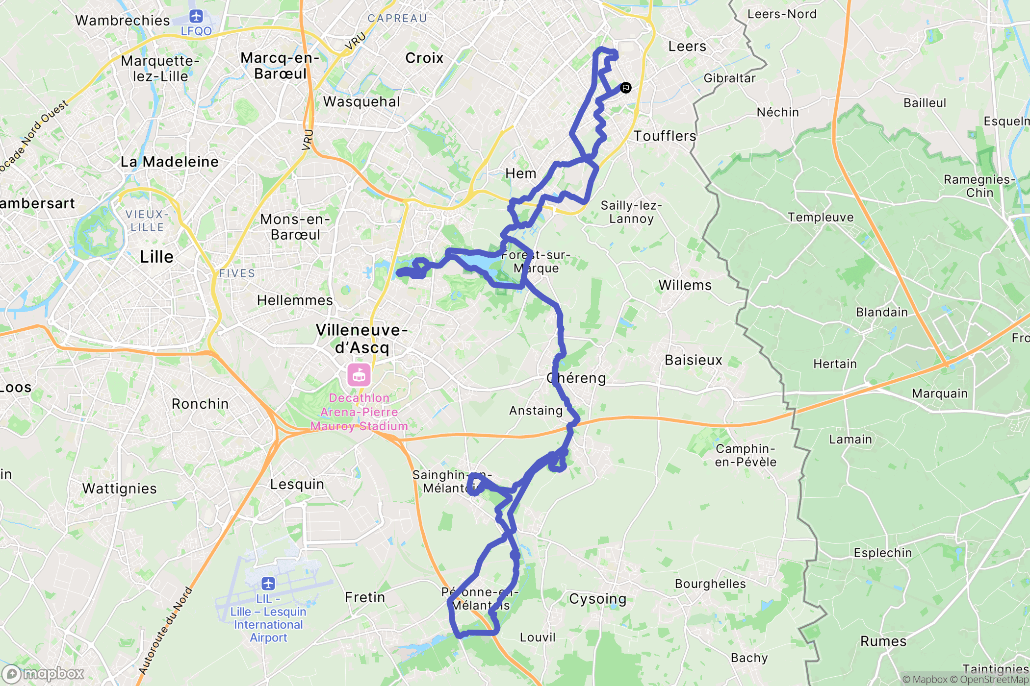 Lys-lez-Lannoy : carte du parcours de randonnée - France