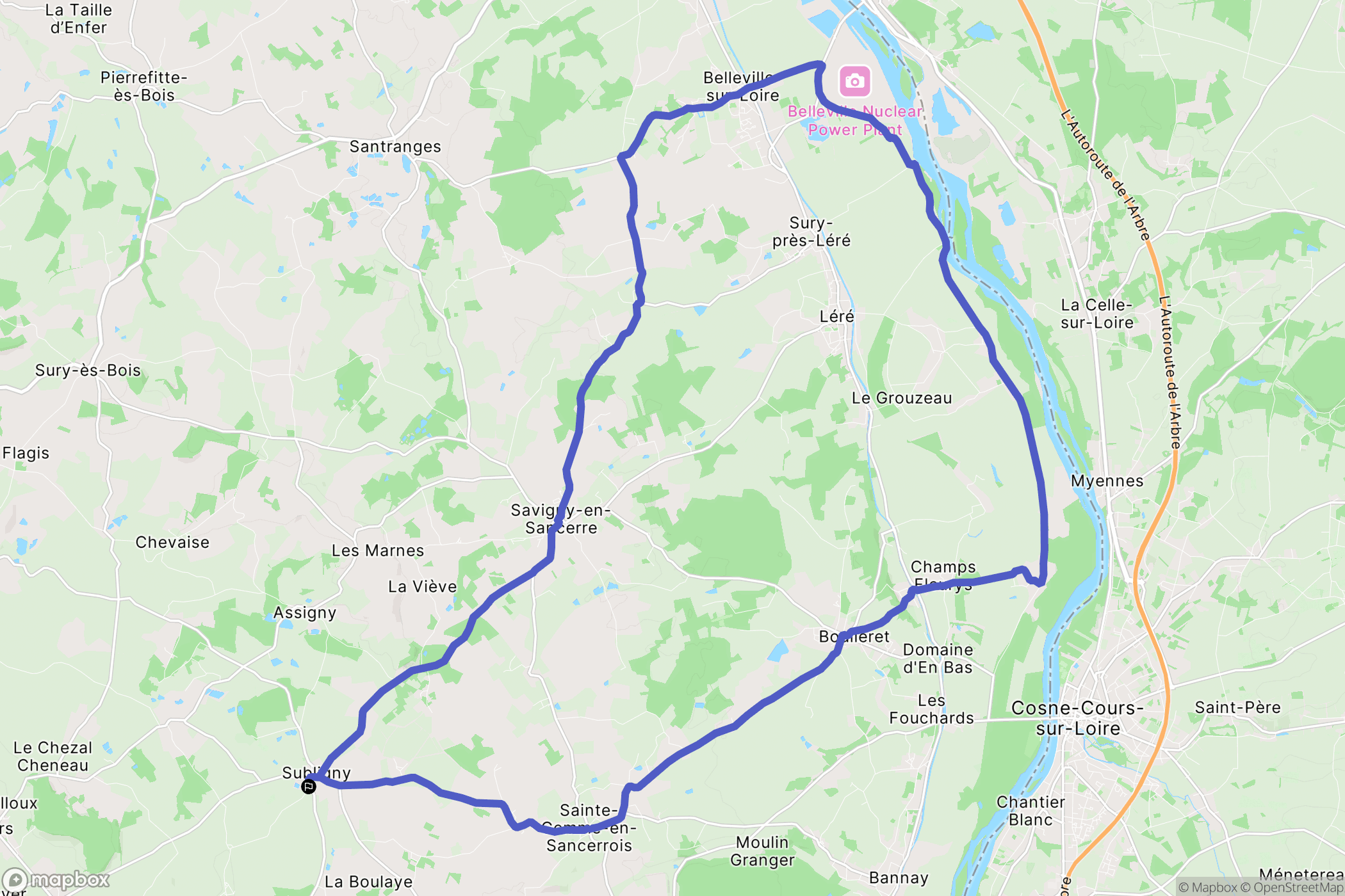 Subligny : carte du parcours de randonnée - France