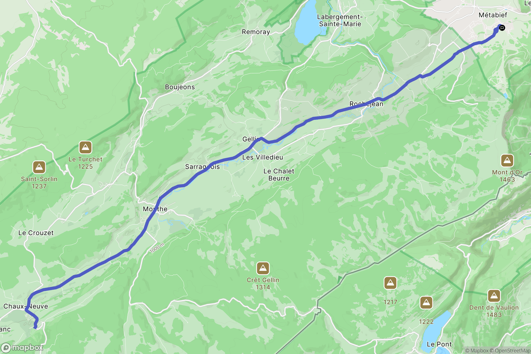 Métabief : carte du parcours de randonnée - France