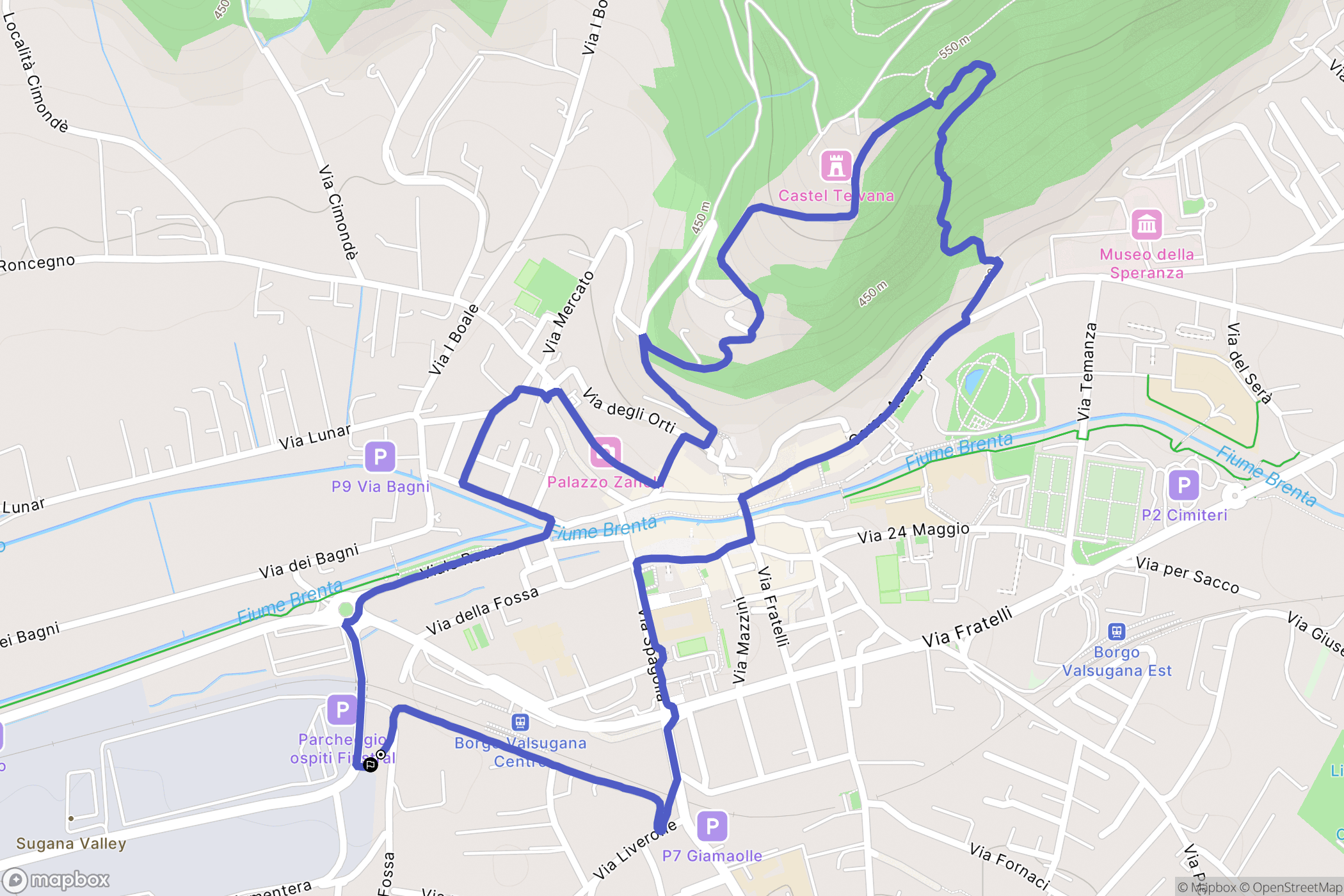 Borgo Valsugana : carte du parcours de randonnée - Italy