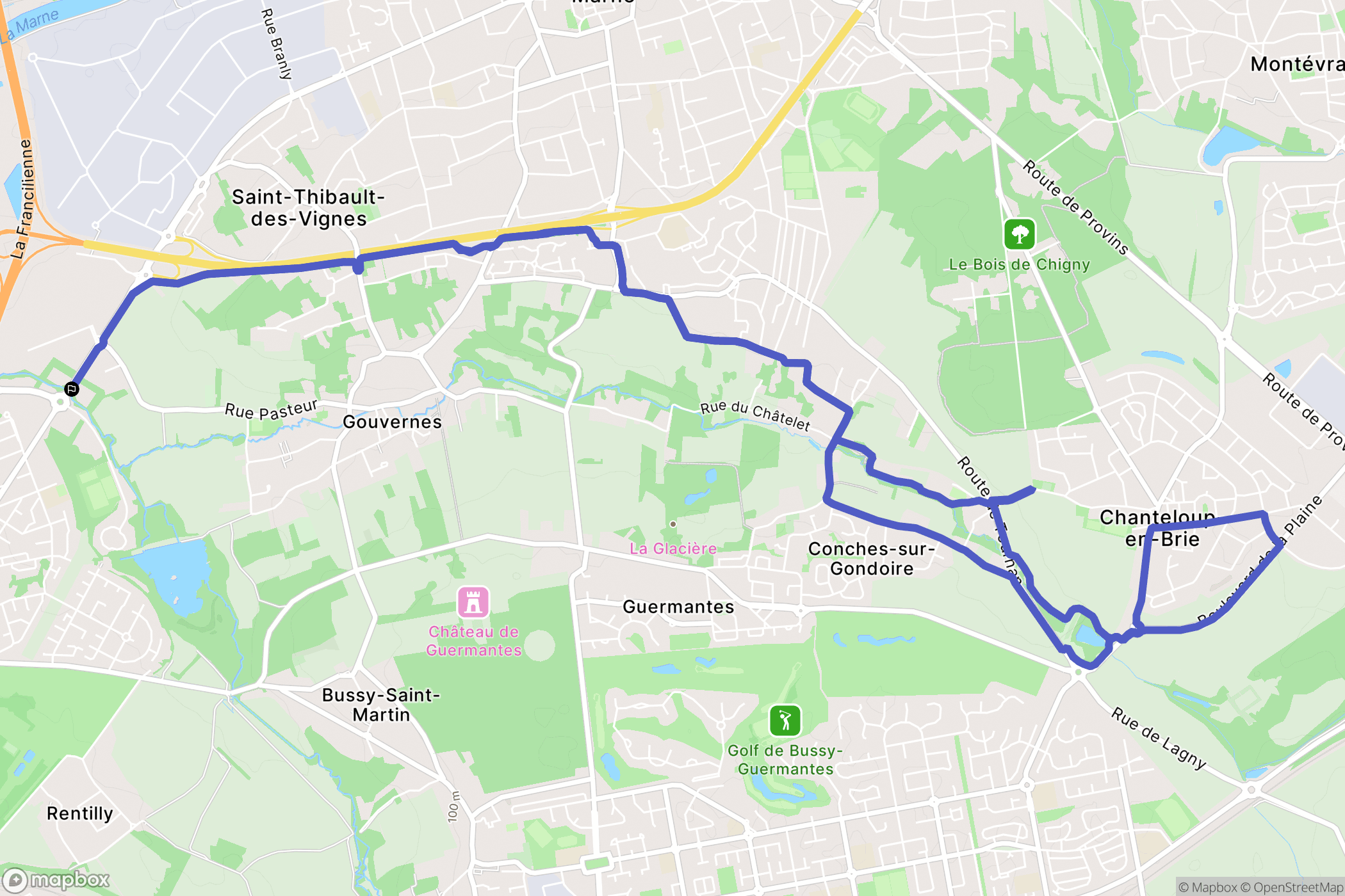Saint-Thibault-des-Vignes : carte du parcours de randonnée - France