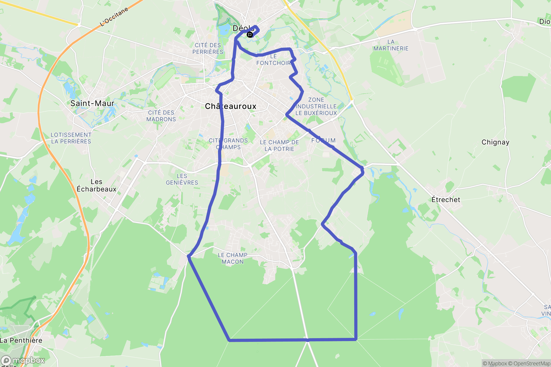 Déols : carte du parcours de randonnée - France