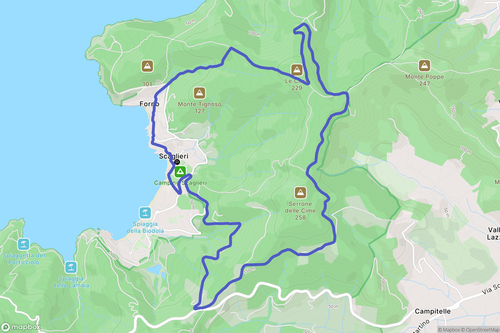 Scaglieri : carte du parcours de randonnée - Italy