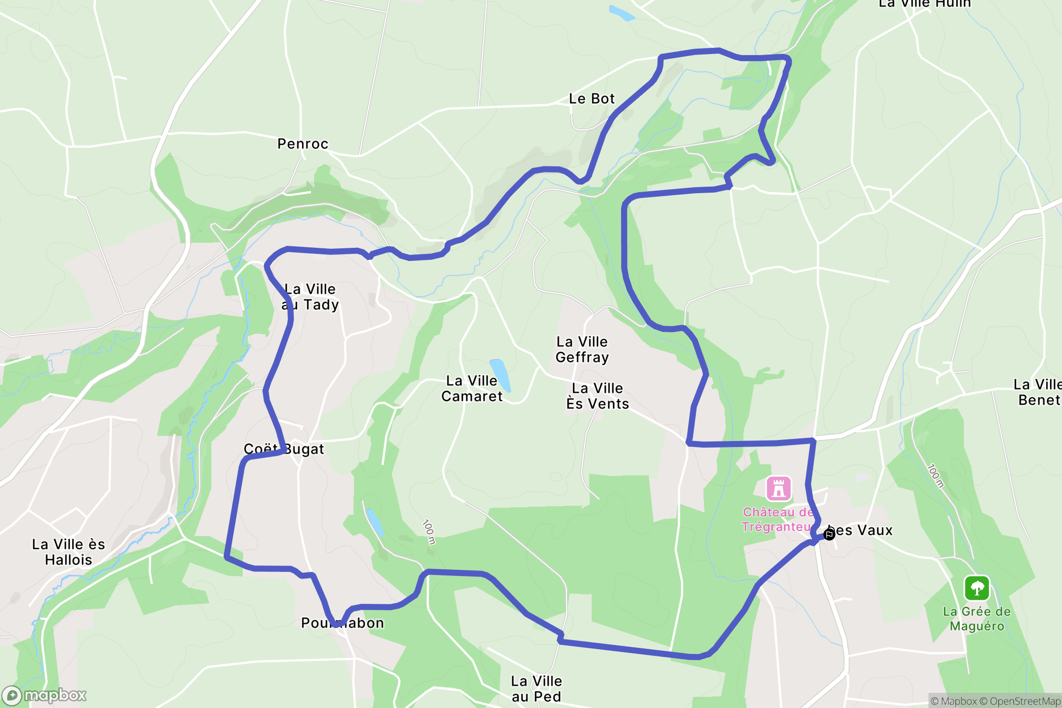 Guégon : carte du parcours de randonnée - France