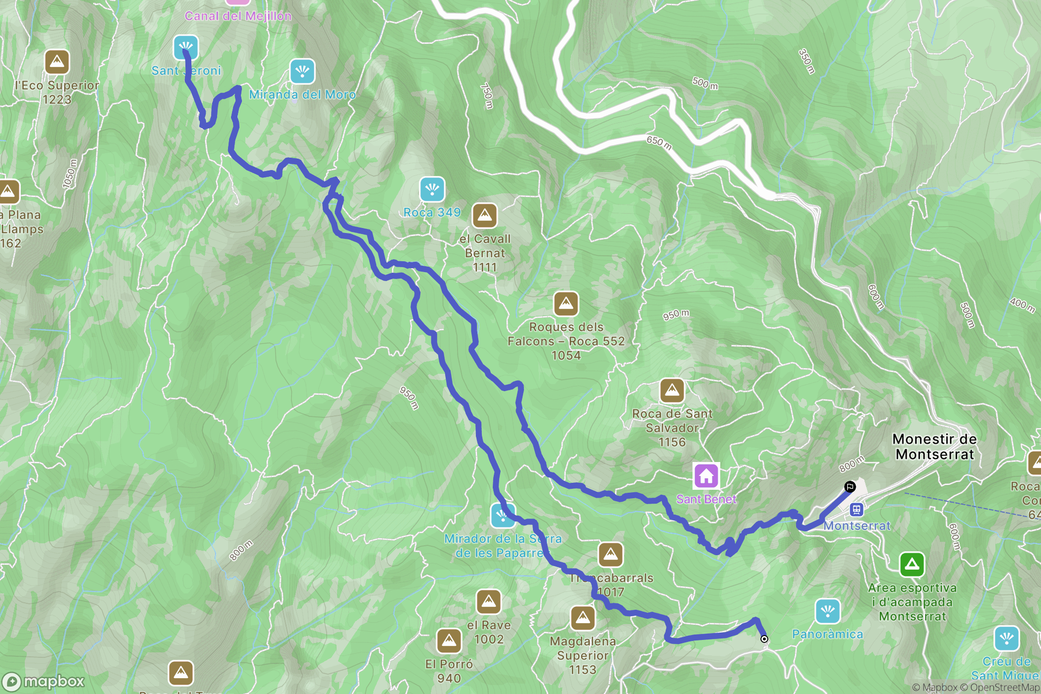 Monestir de Montserrat : carte du parcours de randonnée - Spain