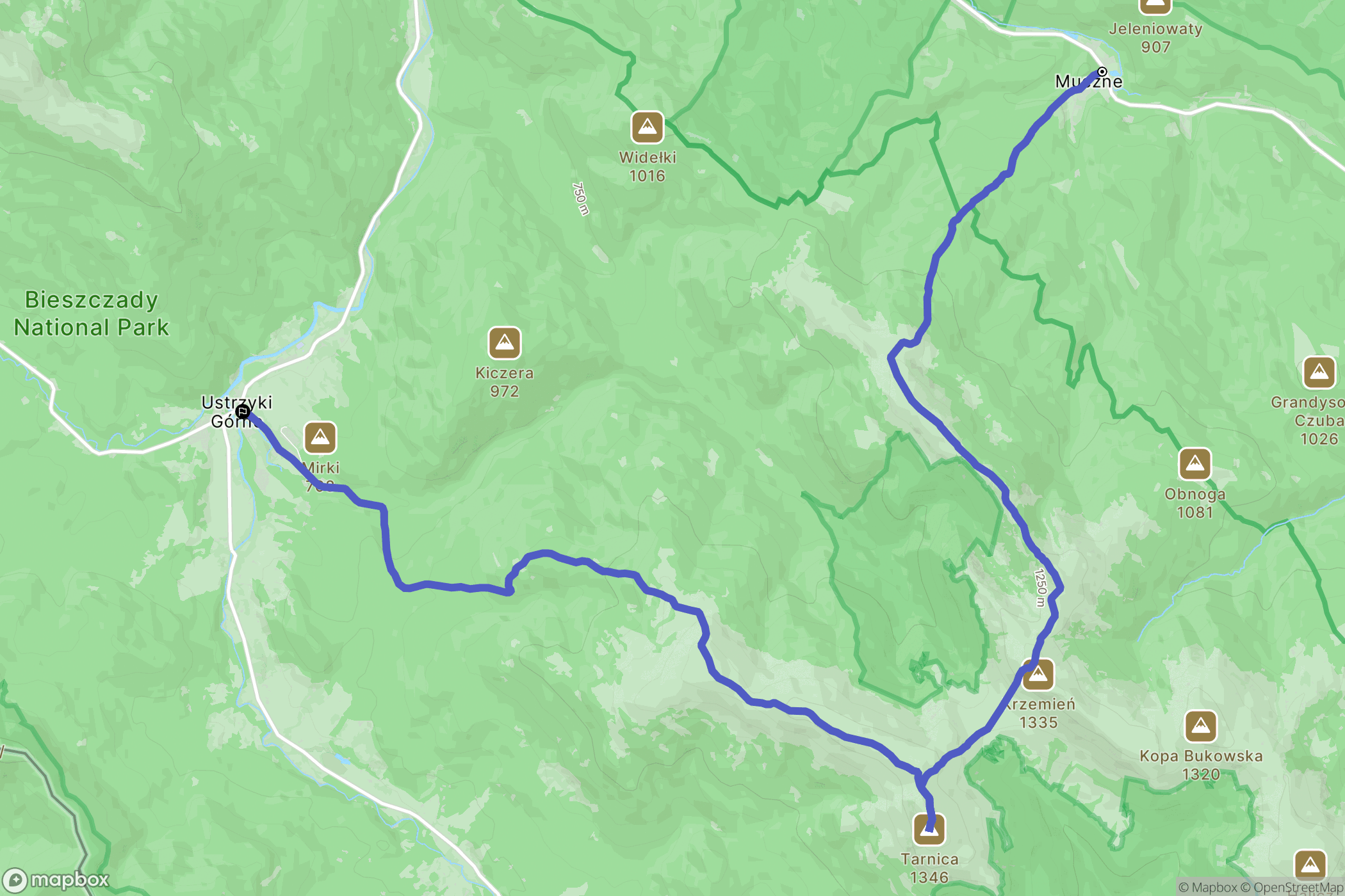 Muczne: mapa trasy - Poland