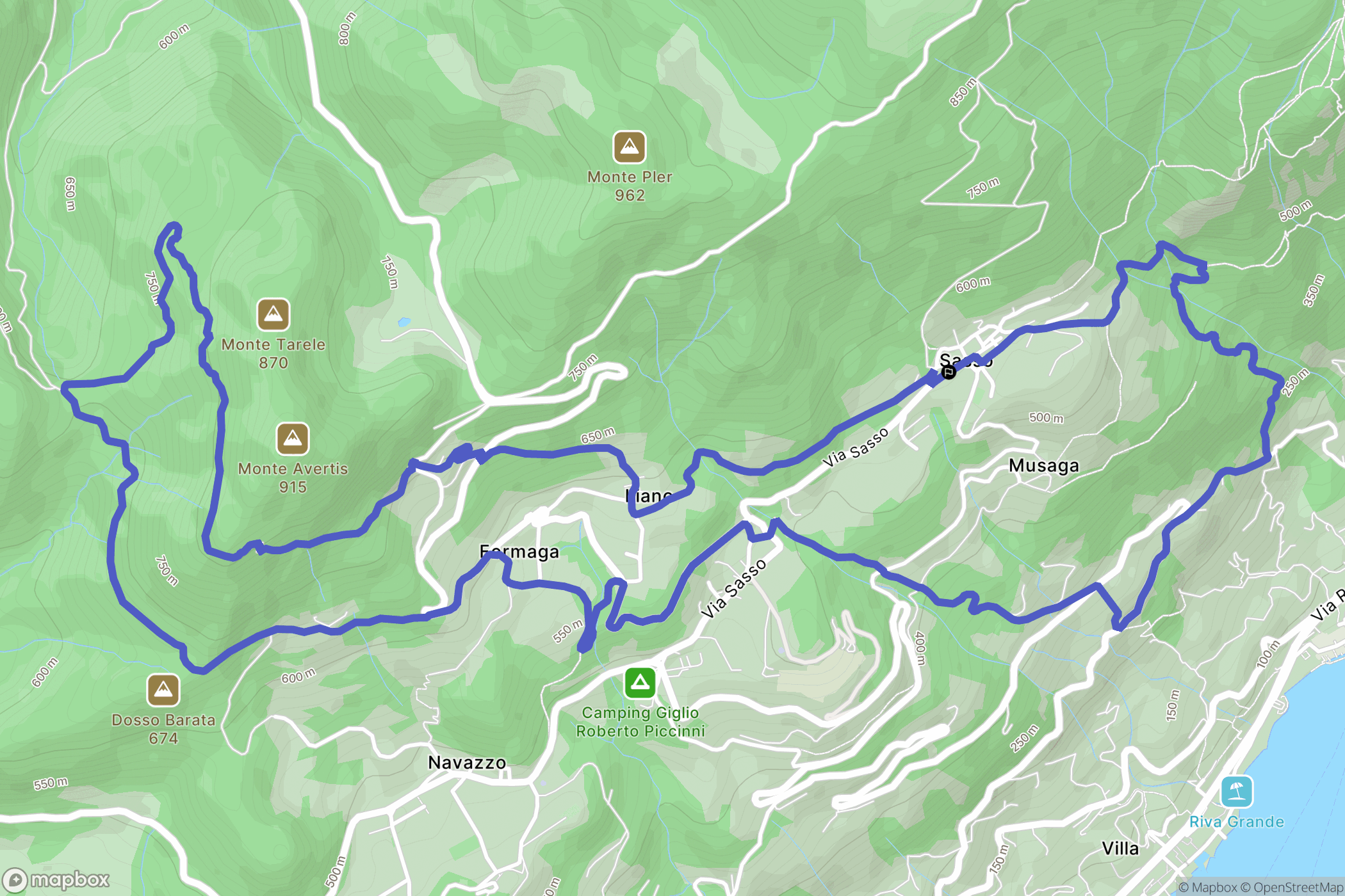 Sasso : carte du parcours de randonnée - Italy