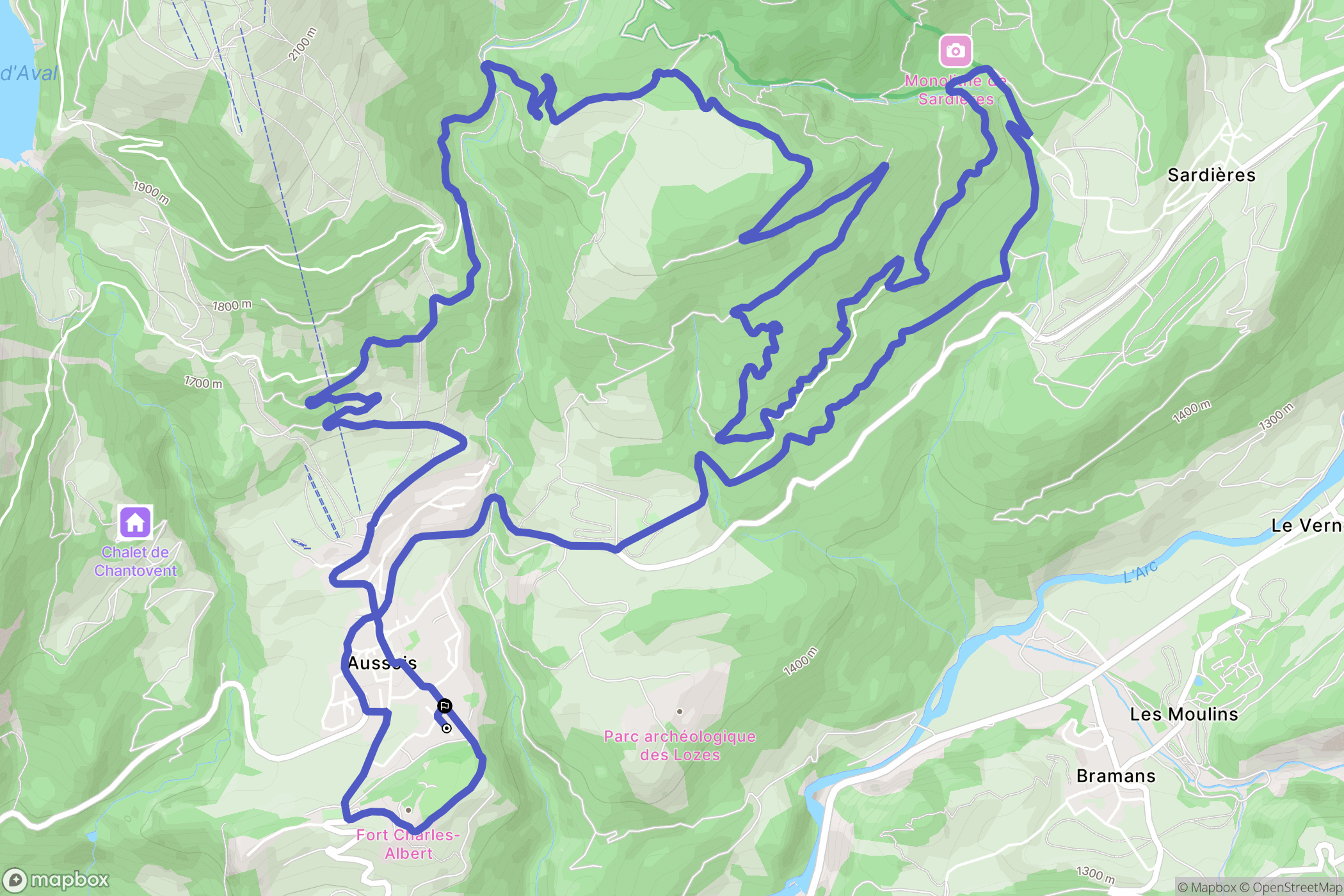 Aussois : carte du parcours de randonnée - France