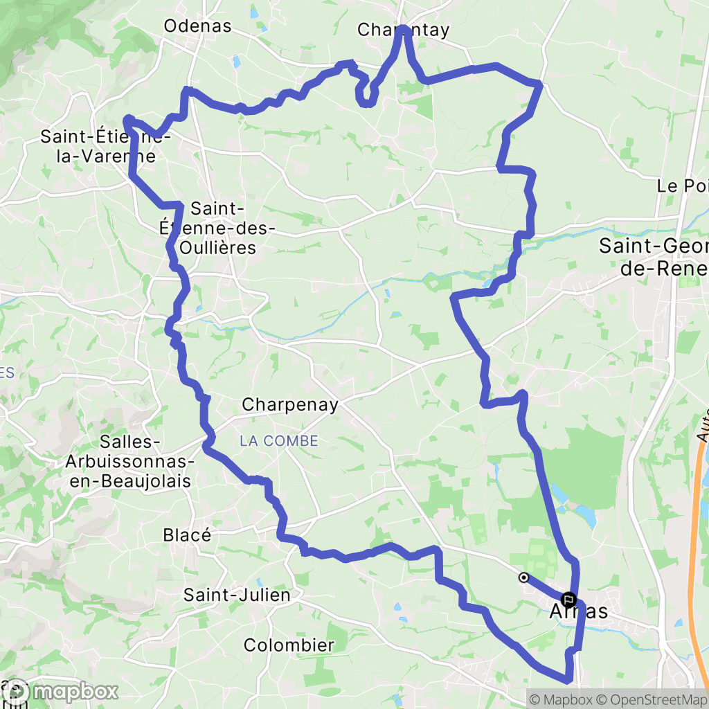 Arnas : carte du parcours de randonnée - France
