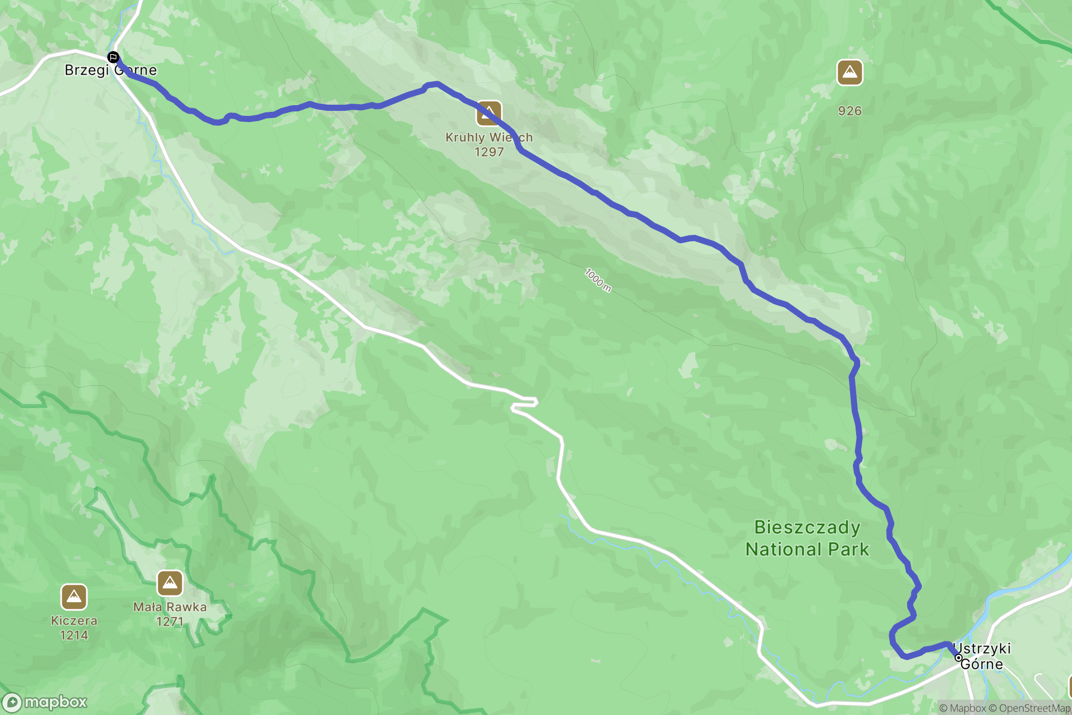 Ustrzyki Górne: mapa trasy - Poland