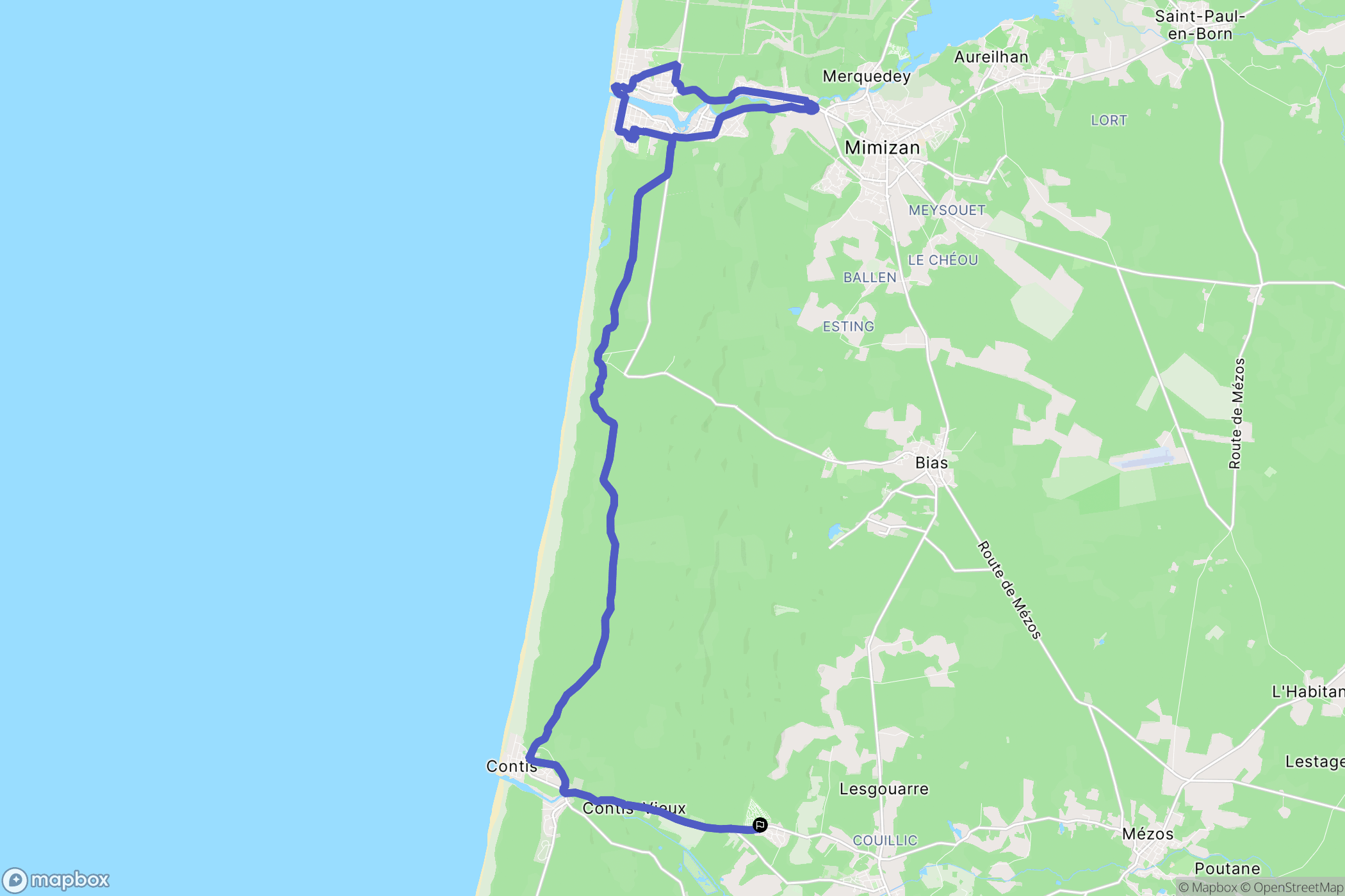 Saint-Julien-en-Born : carte du parcours de randonnée - France