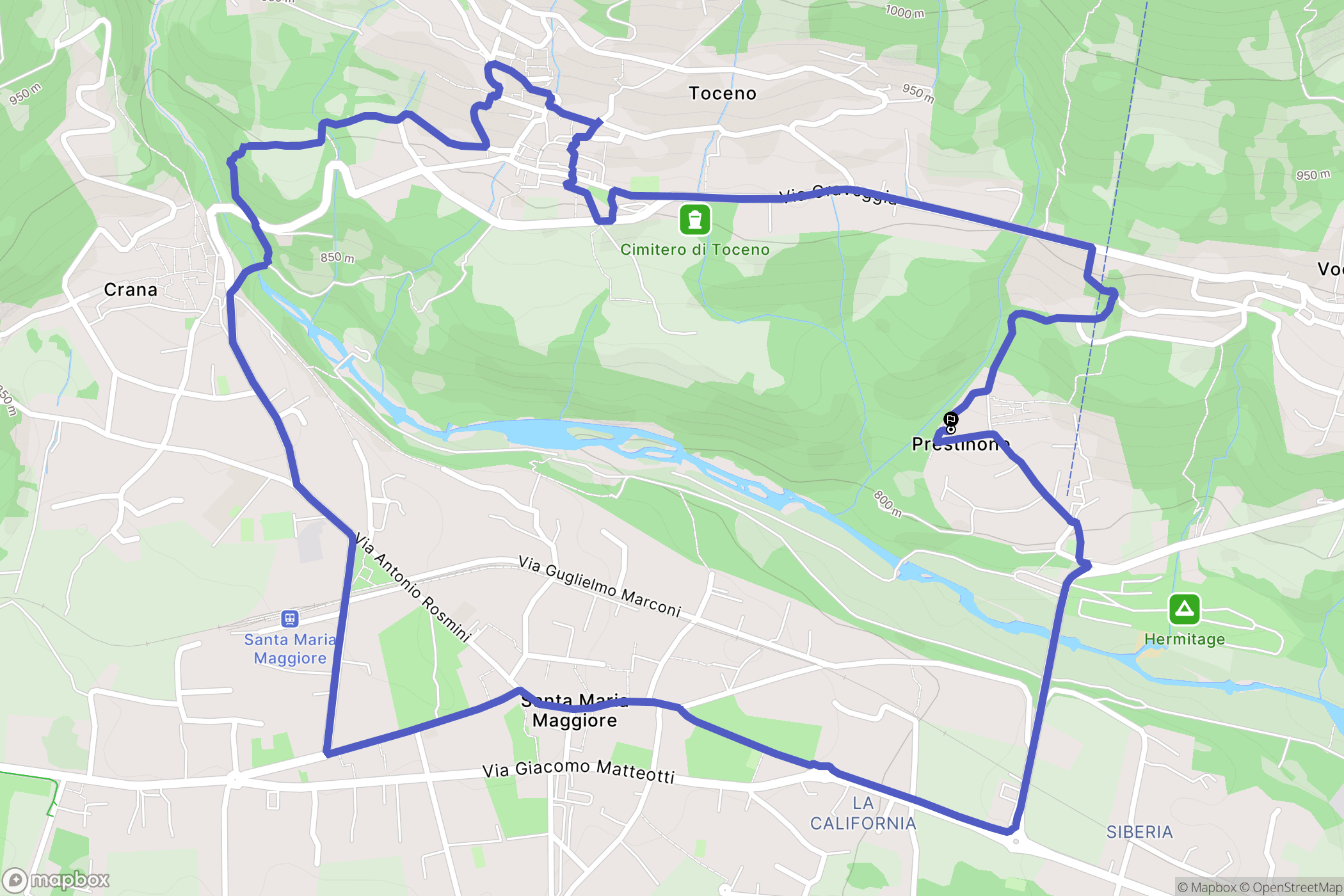 Prestinone : carte du parcours de randonnée - Italy