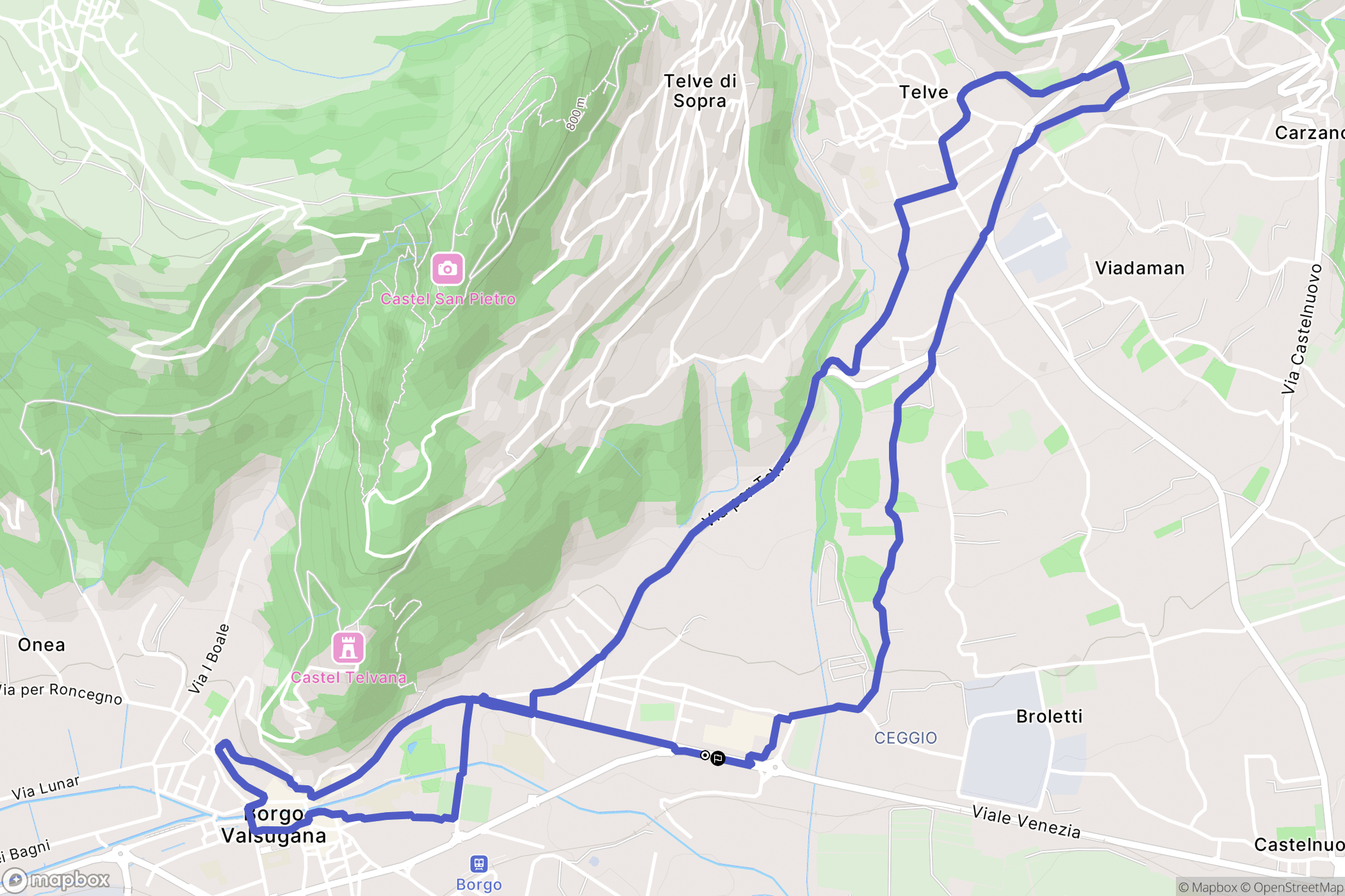 Borgo Valsugana : carte du parcours de randonnée - Italy