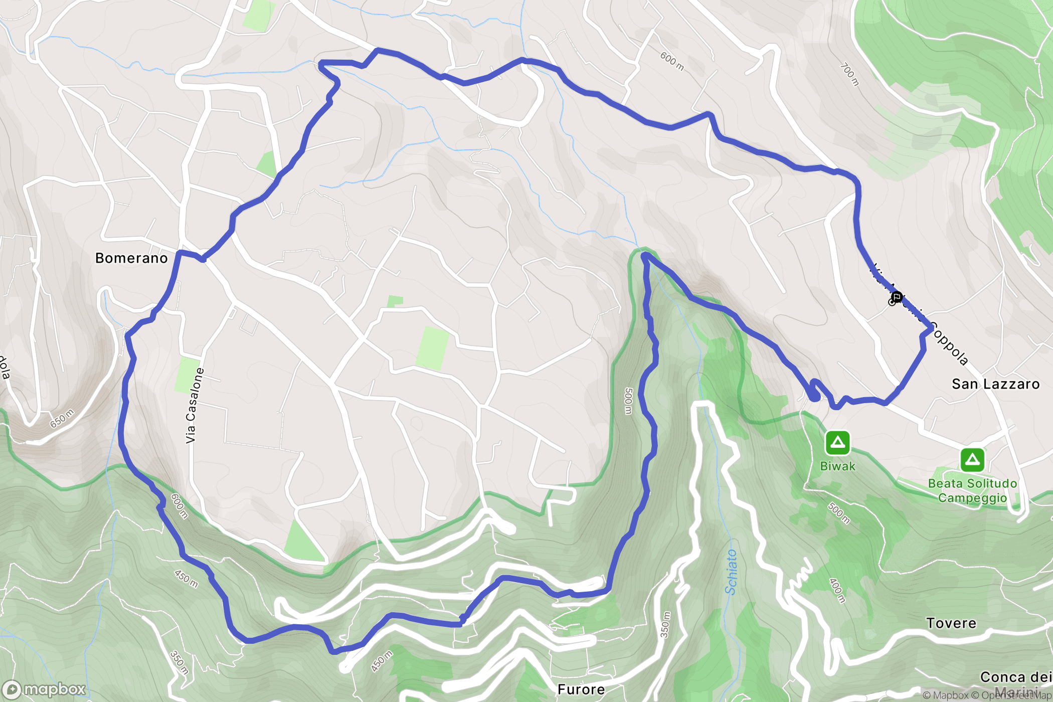 Pianillo : carte du parcours de randonnée - Italy