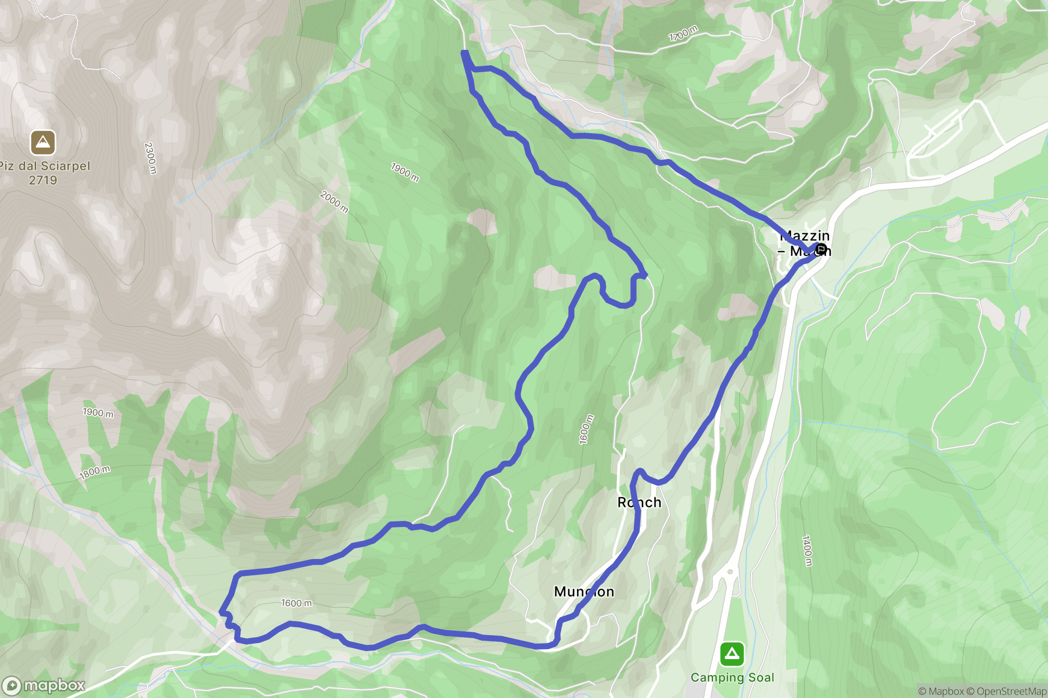 Mazzin : carte du parcours de randonnée - Italy