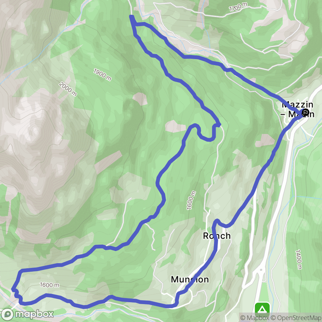 Mazzin : carte du parcours de randonnée - Italy