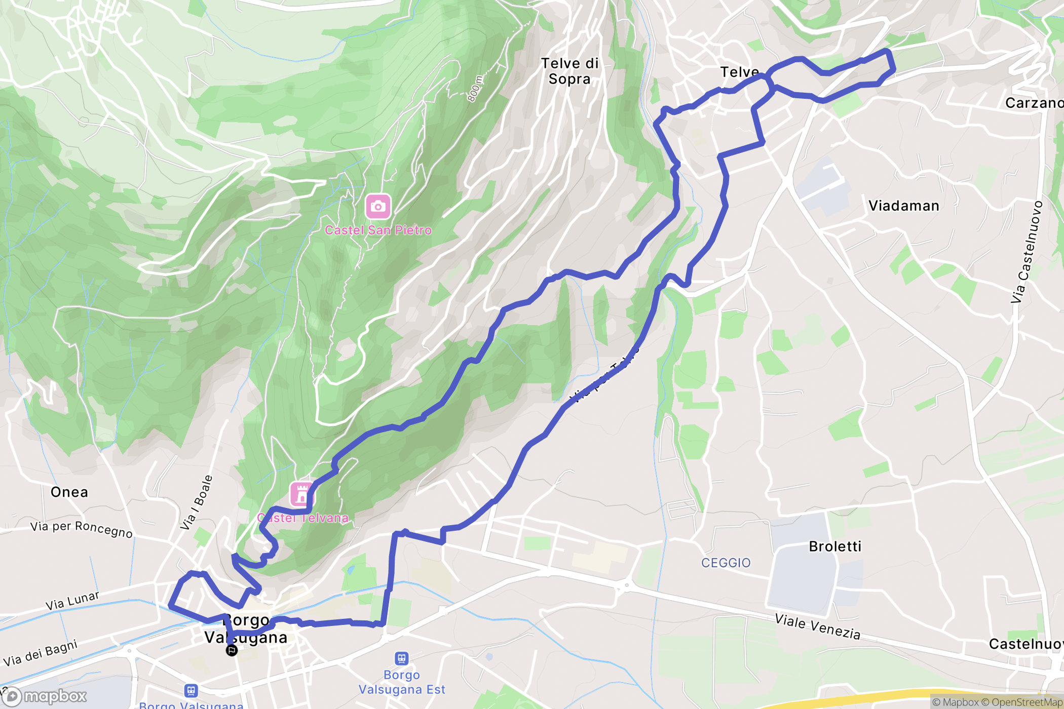 Borgo Valsugana : carte du parcours de randonnée - Italy